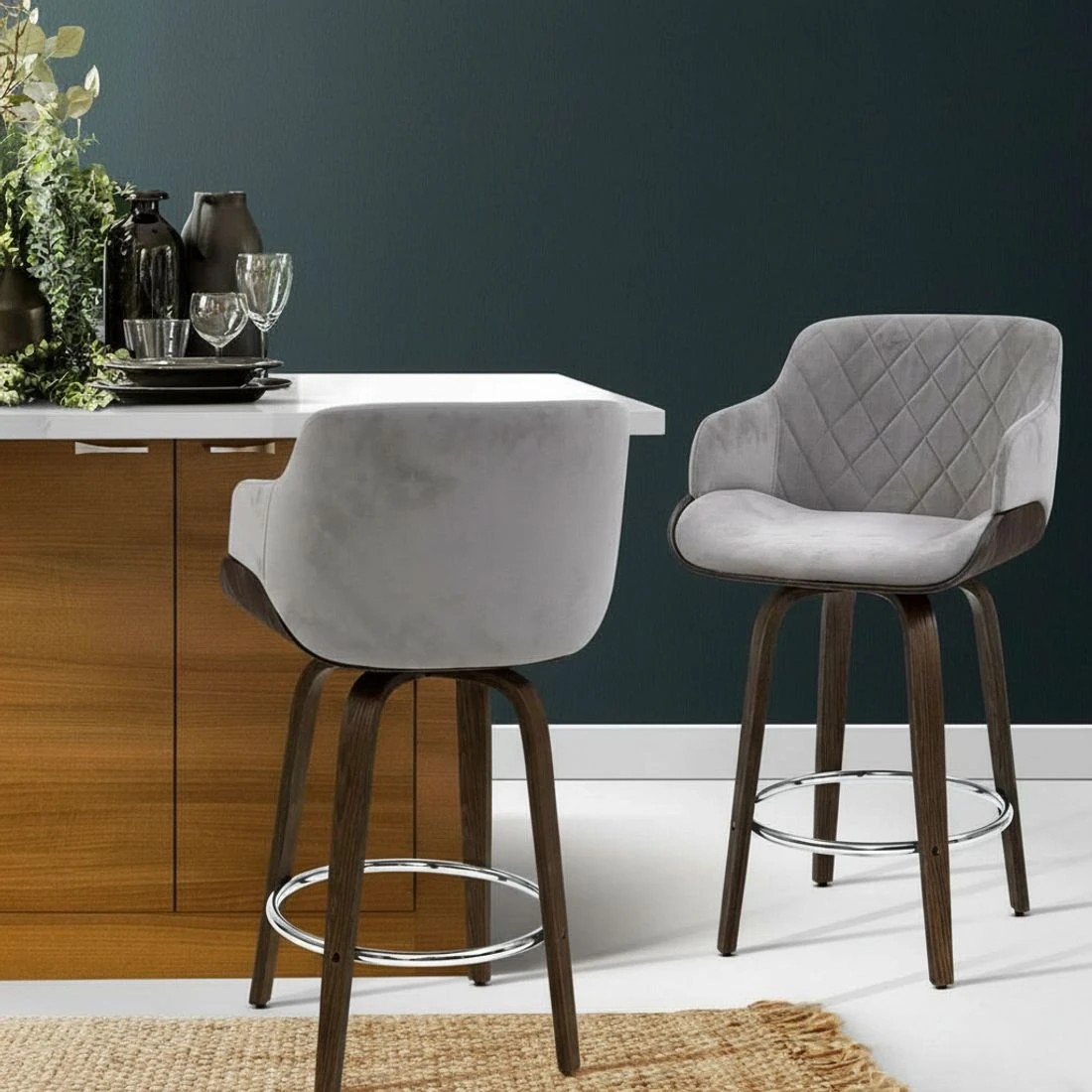 7 Artiss Bar Stools Swivel Velvet Padded - Grey, 7 of 8