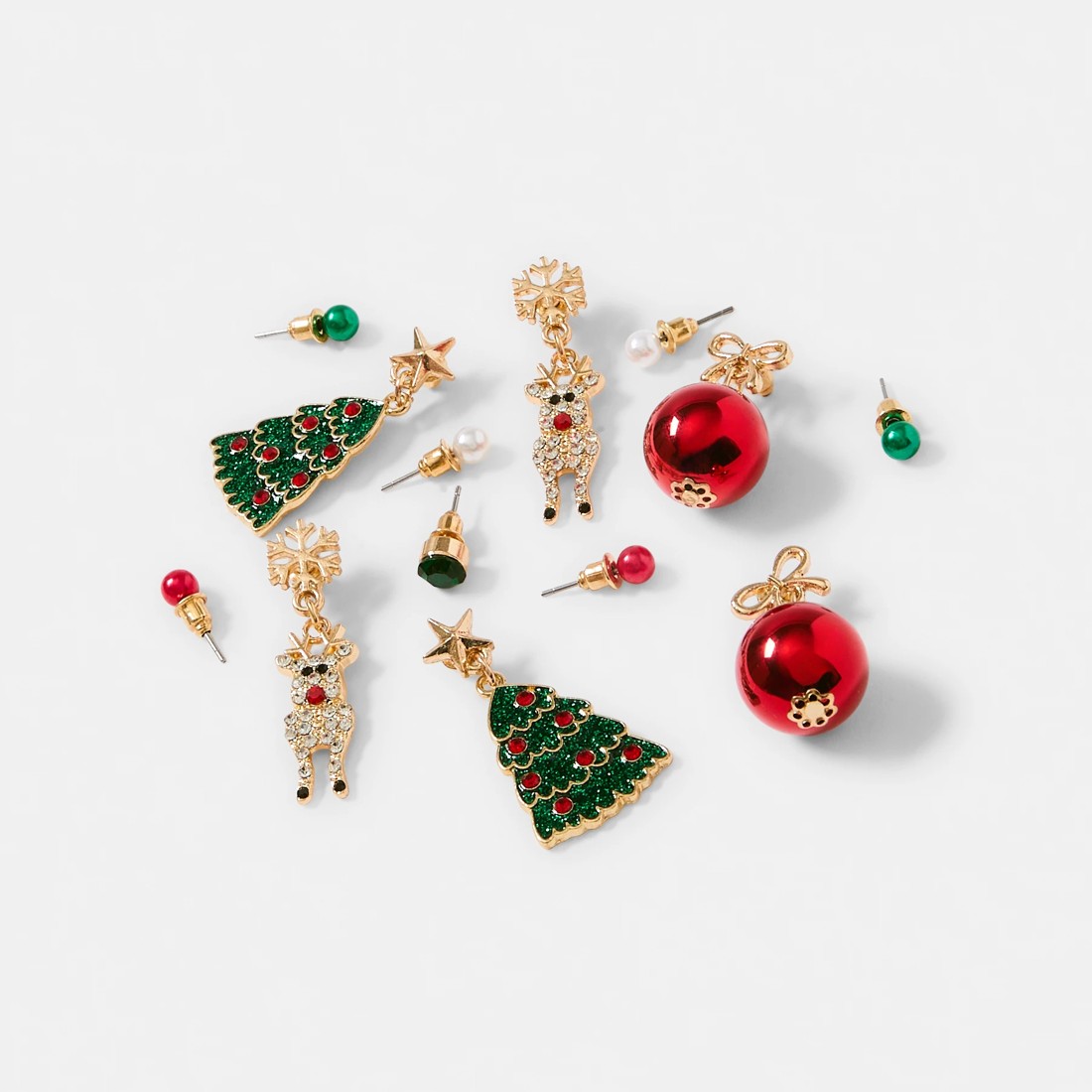 3 6 Pack Christmas Tree Reindeer Earrings - Red, Green and Gold Tone, 3 of 5