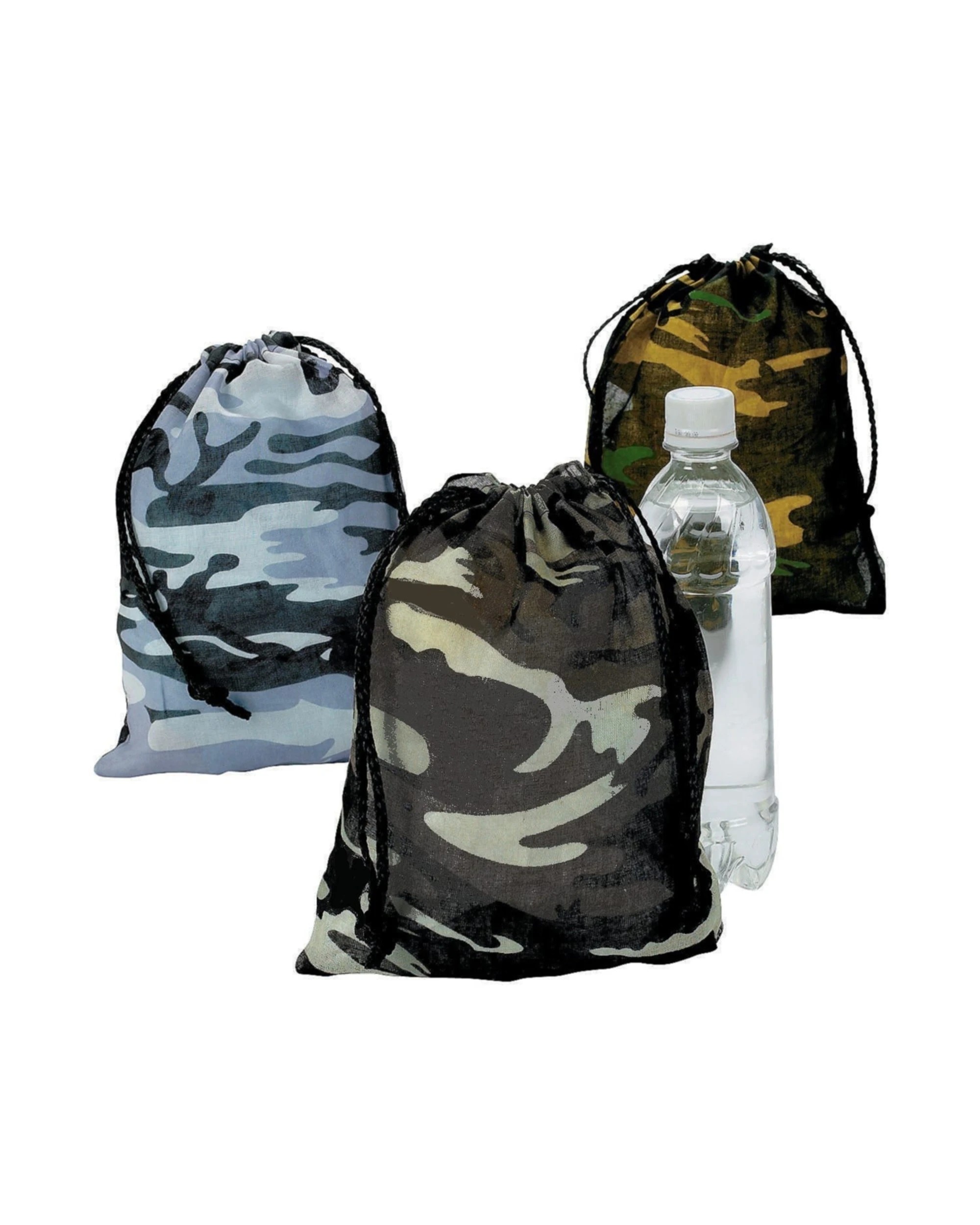 1 Partyrama Camouflage Drawstring Bags Pack of 12, 1 of 2