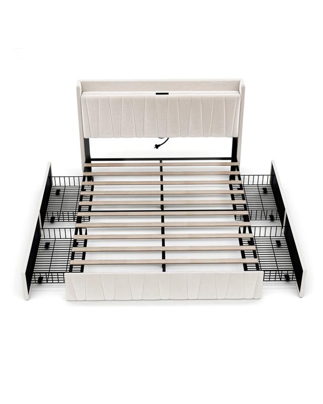 Advwin Queen Bed Frame With 4 Storage Drawers & Charging Station B