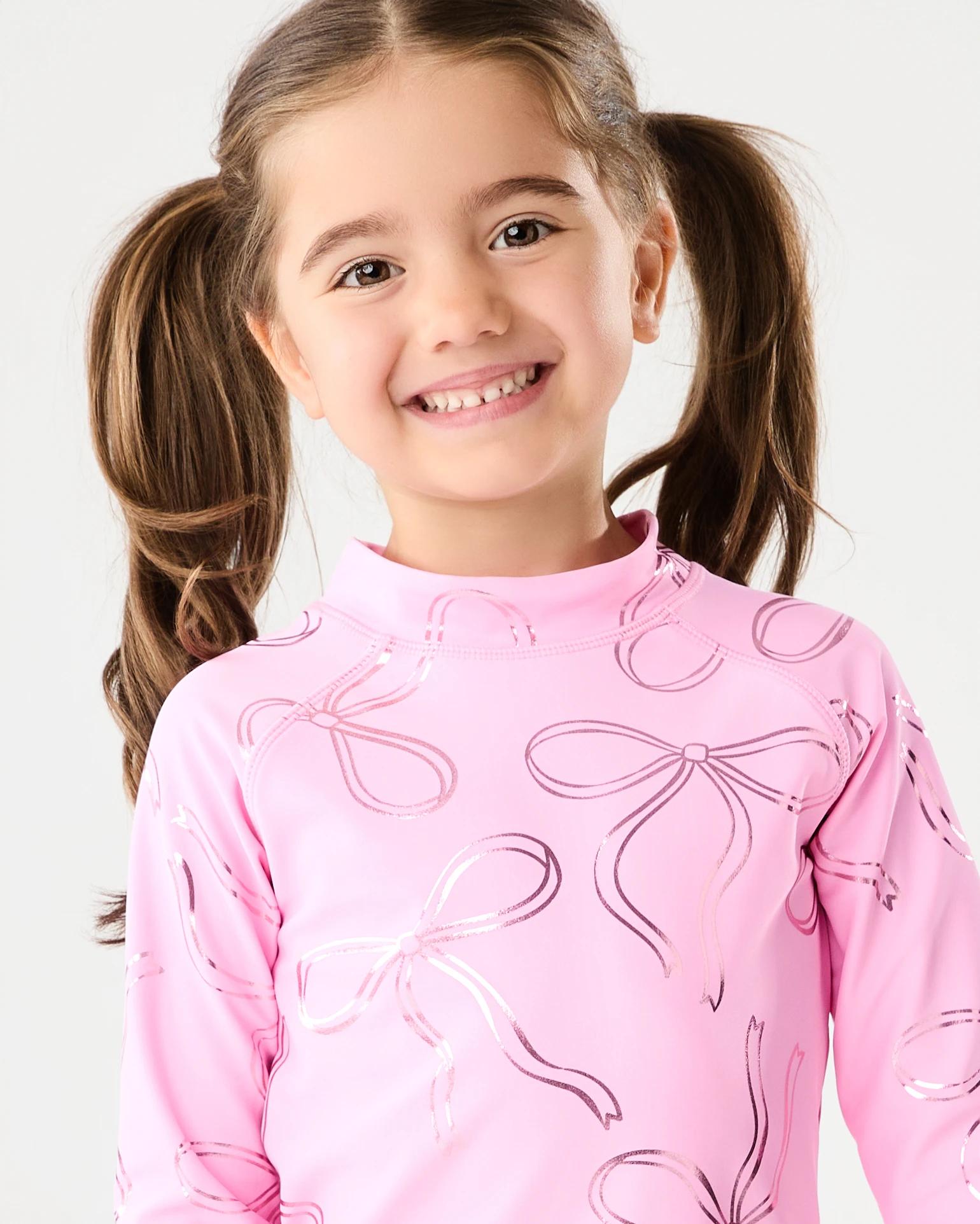3 2 Piece Long Sleeve Rash Swim Set Pink Bows, 3 of 5