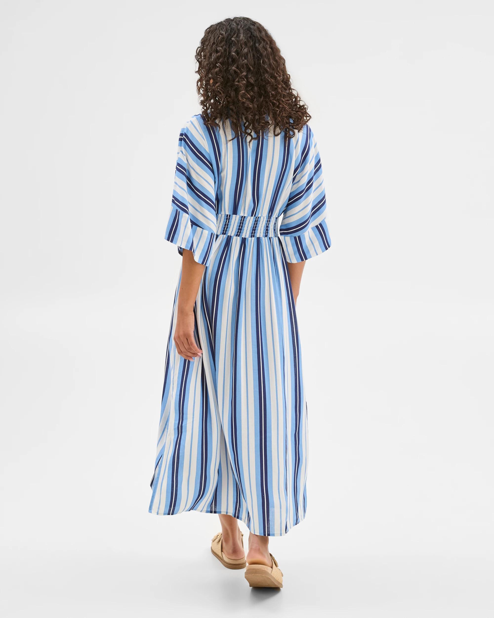 7 Target Resort Shirred Waist Kaftan BLUE LEAF STRIPE, 7 of 7