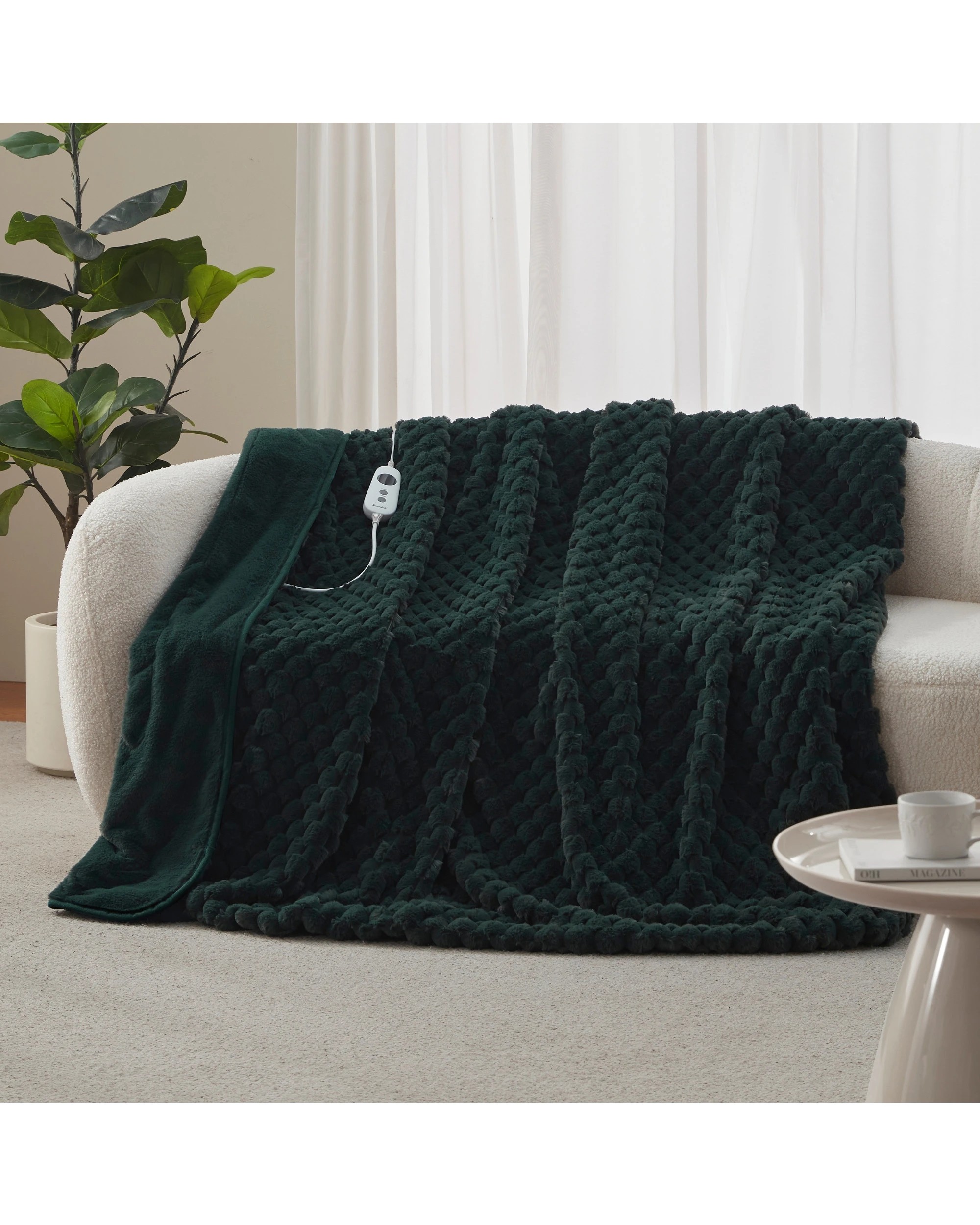 1 Dreamaker Emmett Textured Faux Fur Heated Throw 180x200cm - Deep Teal, 1 of 9