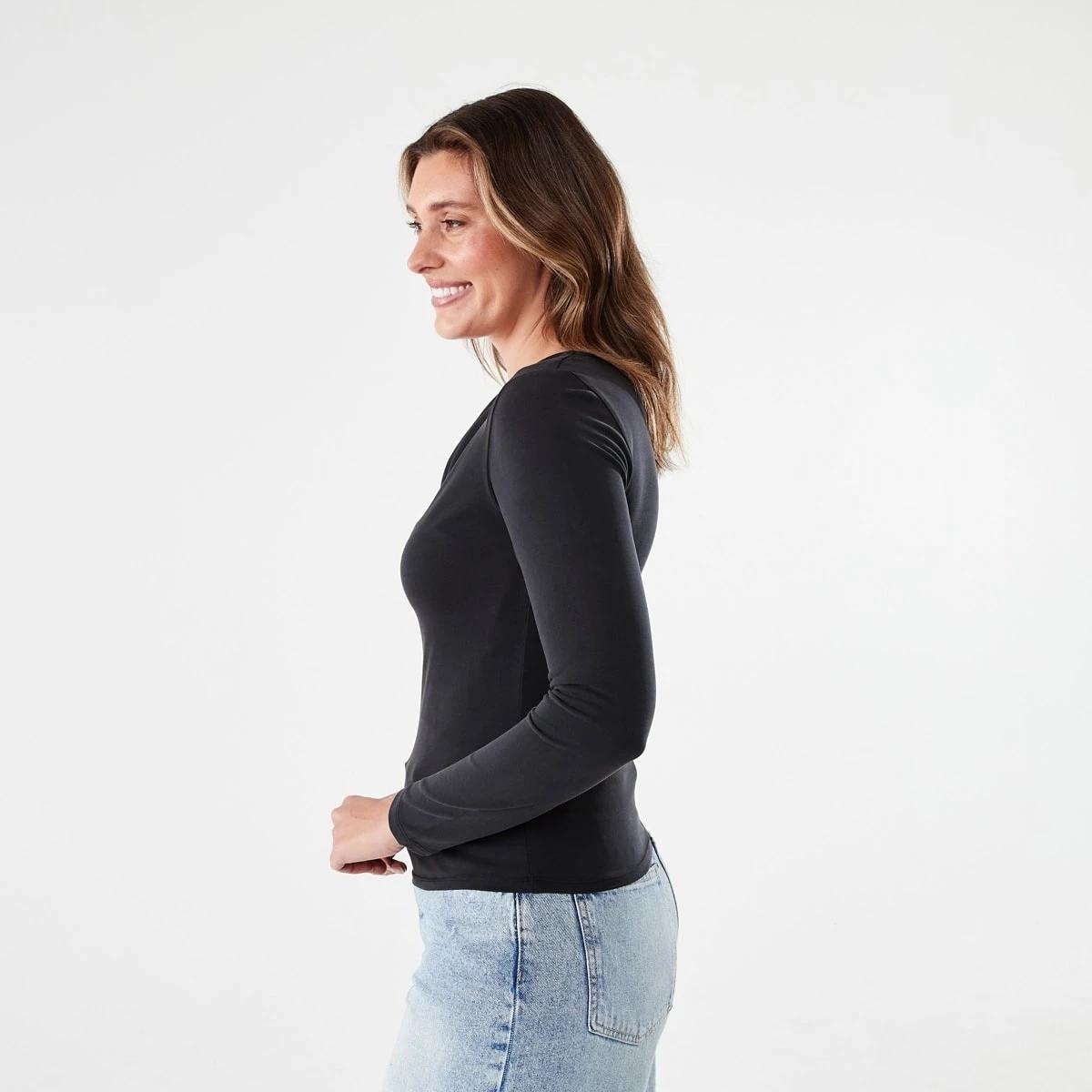 3 Long Sleeve Drape Cowl Neck Top BLACK, 3 of 6