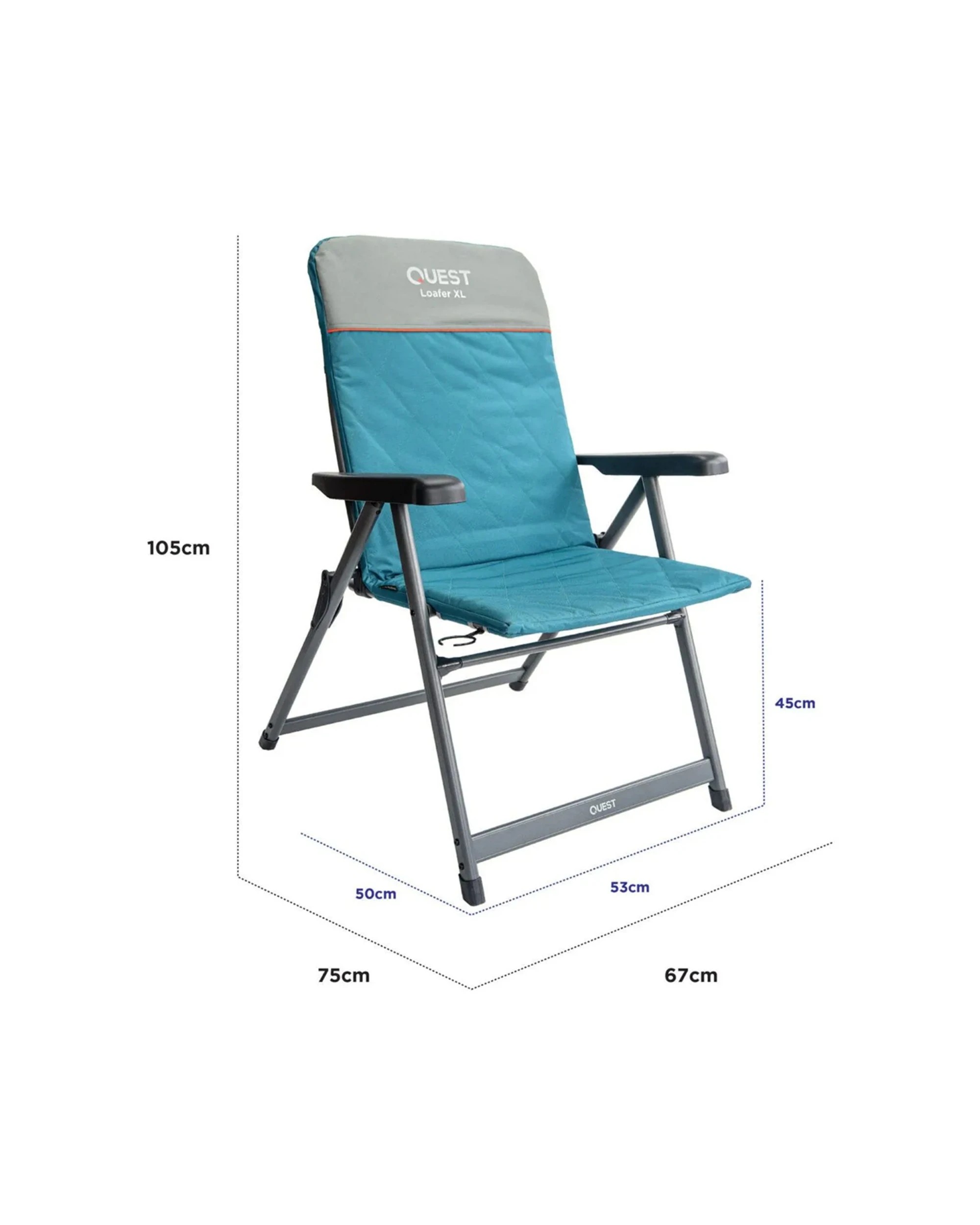 2 Quest Loafer XL Camp Chair Folding 7-Position Recline Aluminium Frame High Back - Blue, 2 of 7