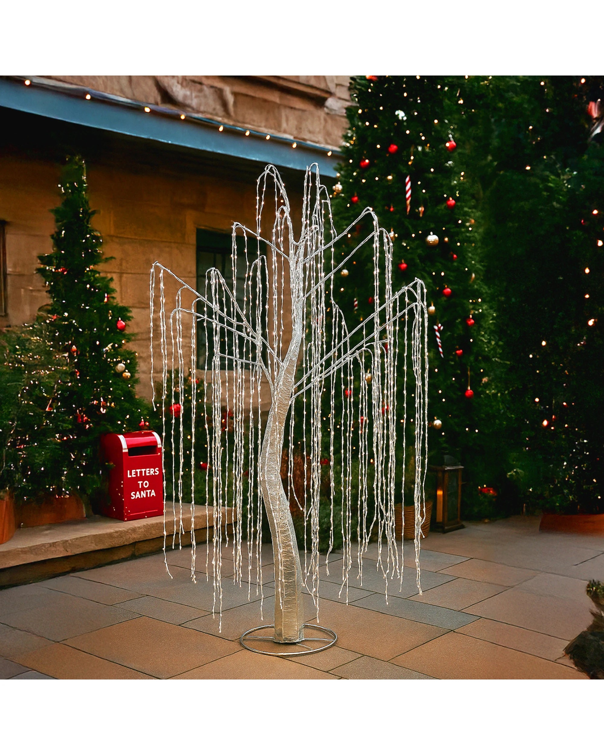 7 Christabelle Silver Willow Tree 120cm Christmas Display Warm White Led Lights Flexible Branches And Hanging Strands, 7 of 8