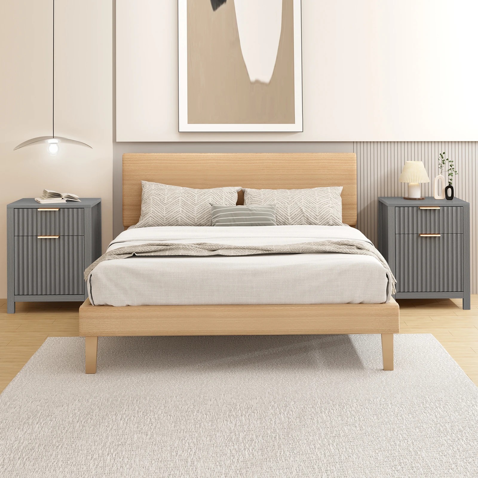 3 Alfordson 2x Bedside Table Nightstand Side Storage 2 Drawers Cabinet - Grey, 3 of 10
