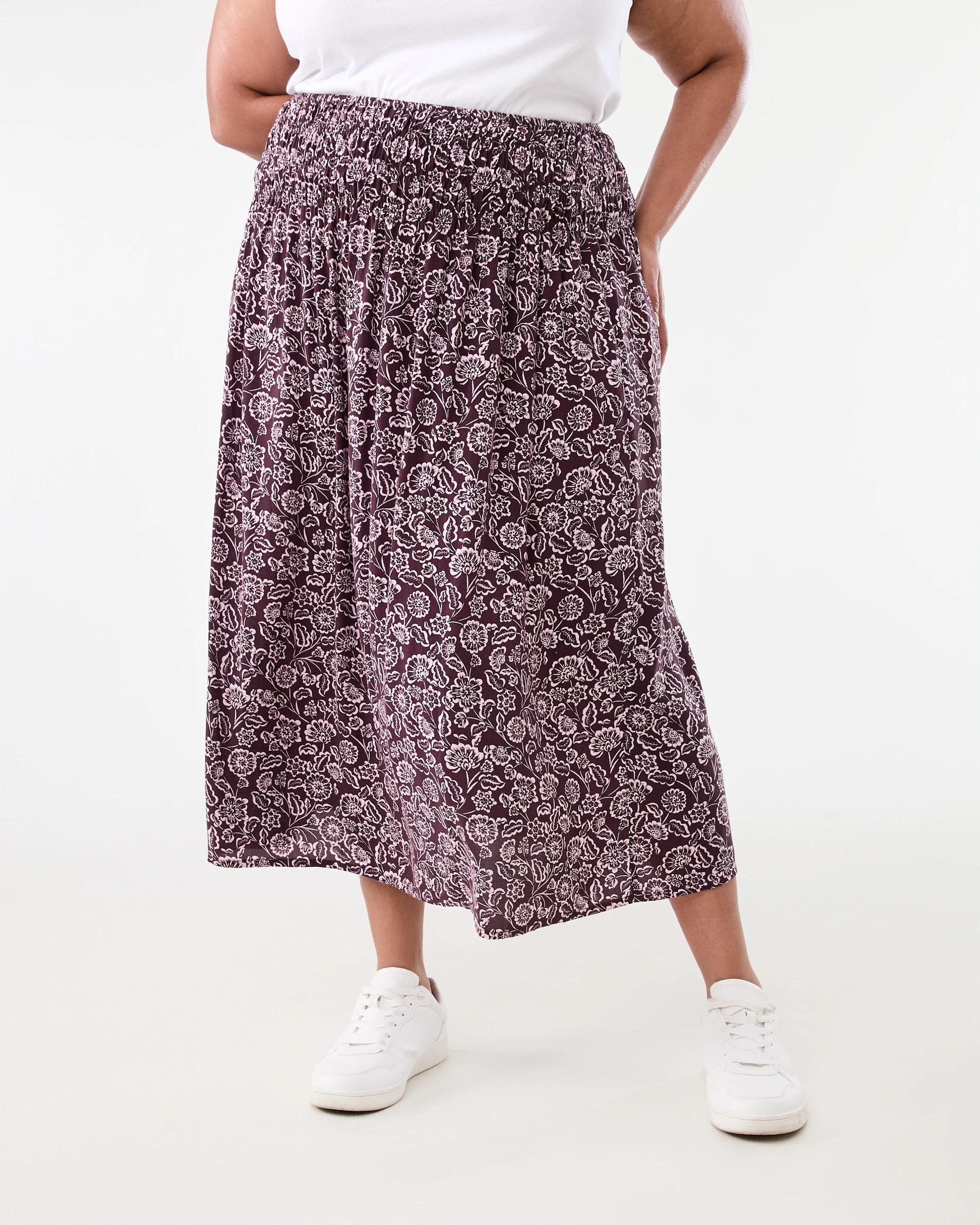 1 Curve Shirred Waist Midi Skirt Fdg Chintz, 1 of 5