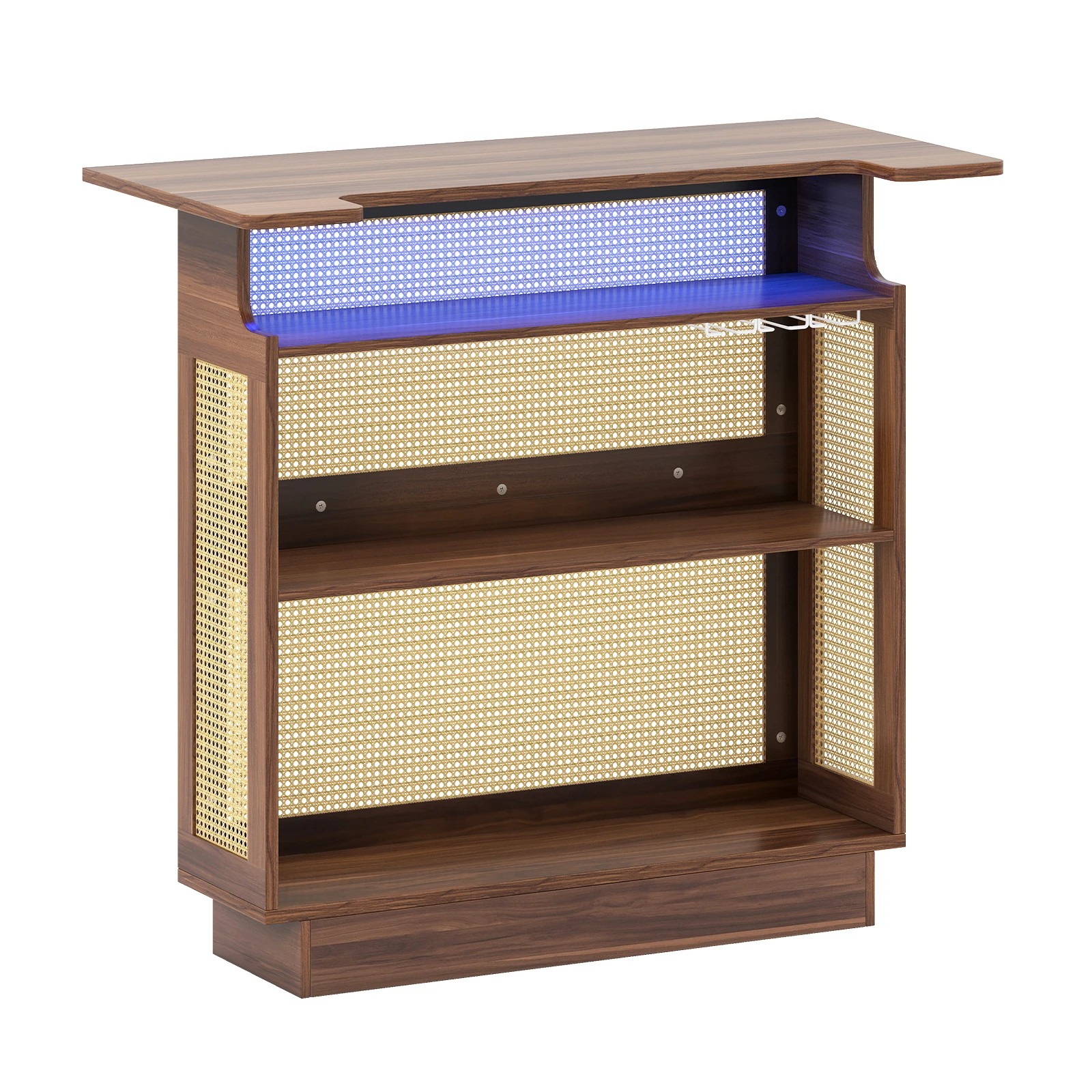 1 Costway 4-Tier Rattan Bar Table LED Wine Counter Cabinet Home Pub Unit - Brown, 1 of 5