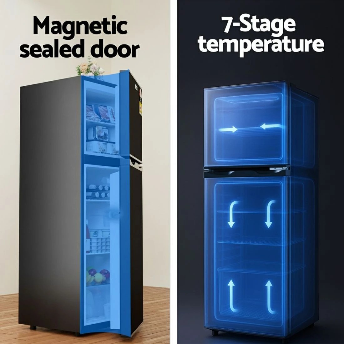 4 Devanti 122L Two Door Bar Fridge Mini Fridge with Freezer - Black, 4 of 5