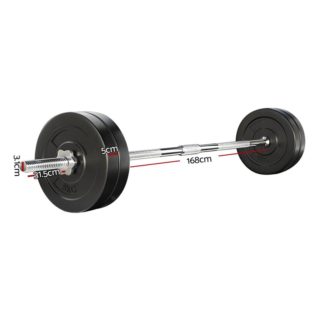 2 Everfit 28kg Barbell Set Weight Plates Bar Lifting Bench 168cm - Multi, 2 of 6