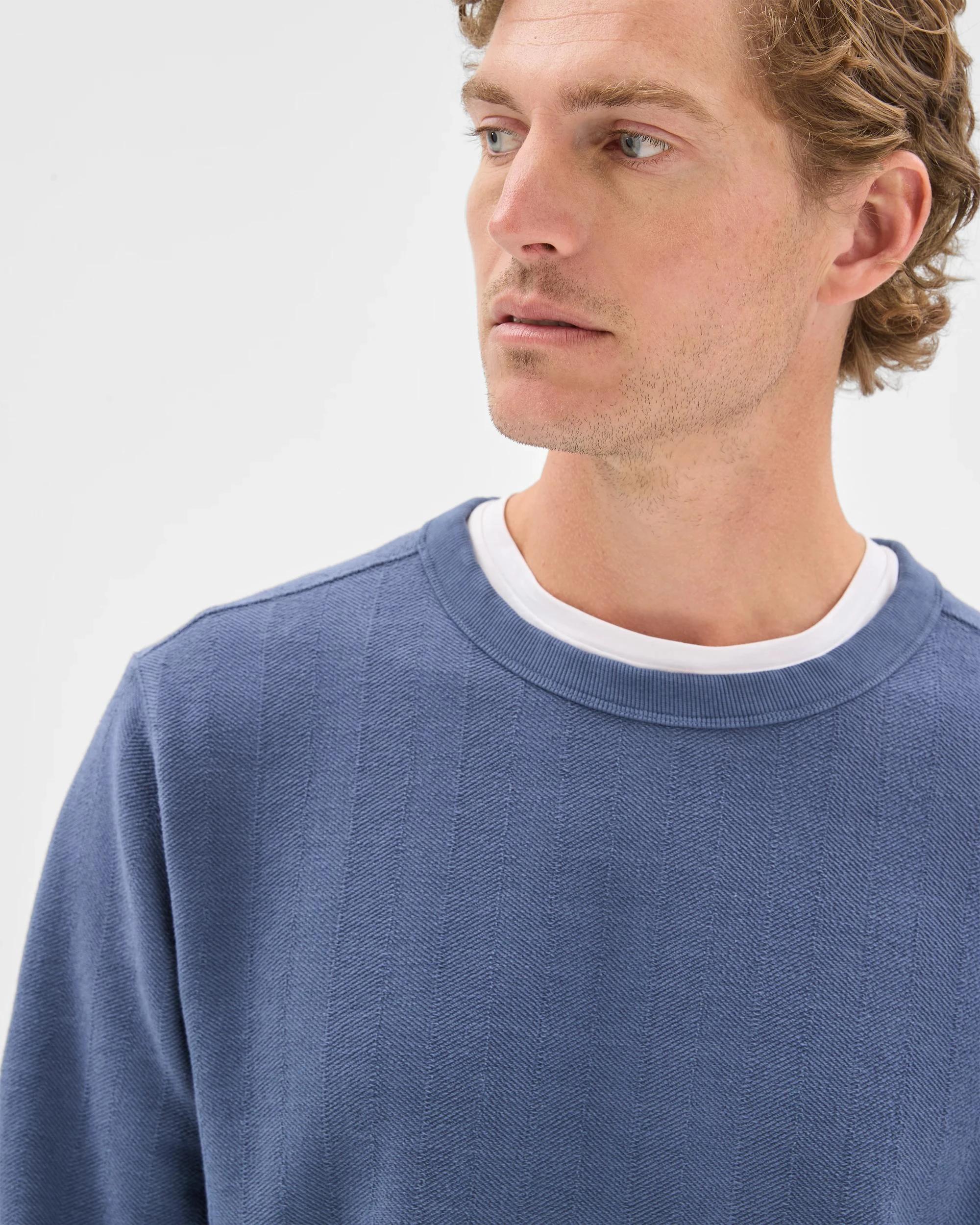 5 Target Man Australian Cotton Herringbone Long Sleeve Crew Neck Fleece Top BLUE STONE, 5 of 6