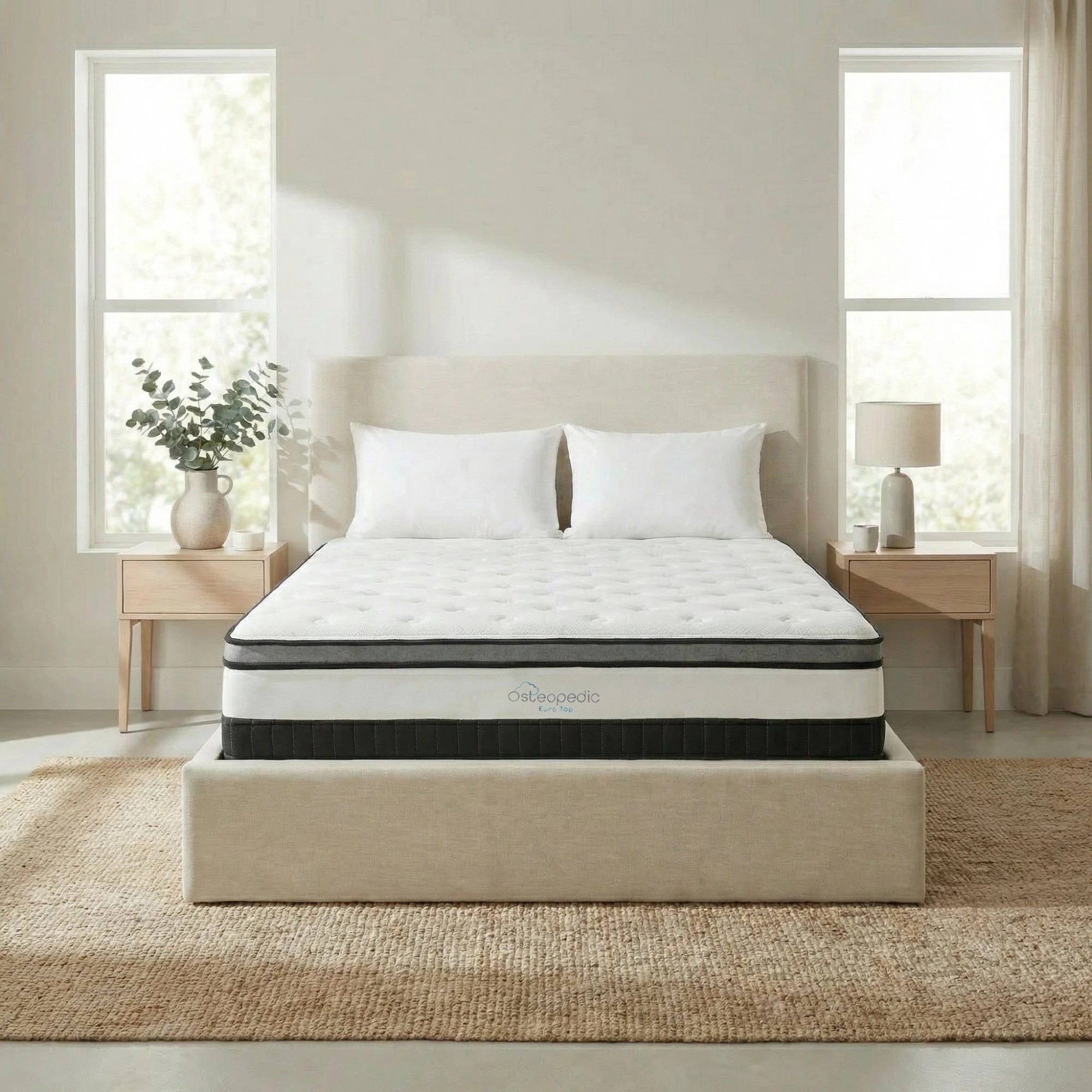 2 Osteopedic Euro Top Mattress Pocket Spring Medium EuroTop Hybrid Design Bed - Queen Bed - White, 2 of 3
