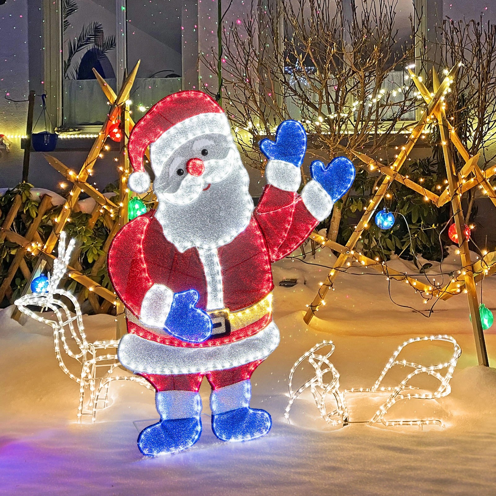 2 Costway 125CM Santa Claus Figure 381LED Christmas Decoration Outdoor Pre-Lit Xmas Decor, 2 of 2