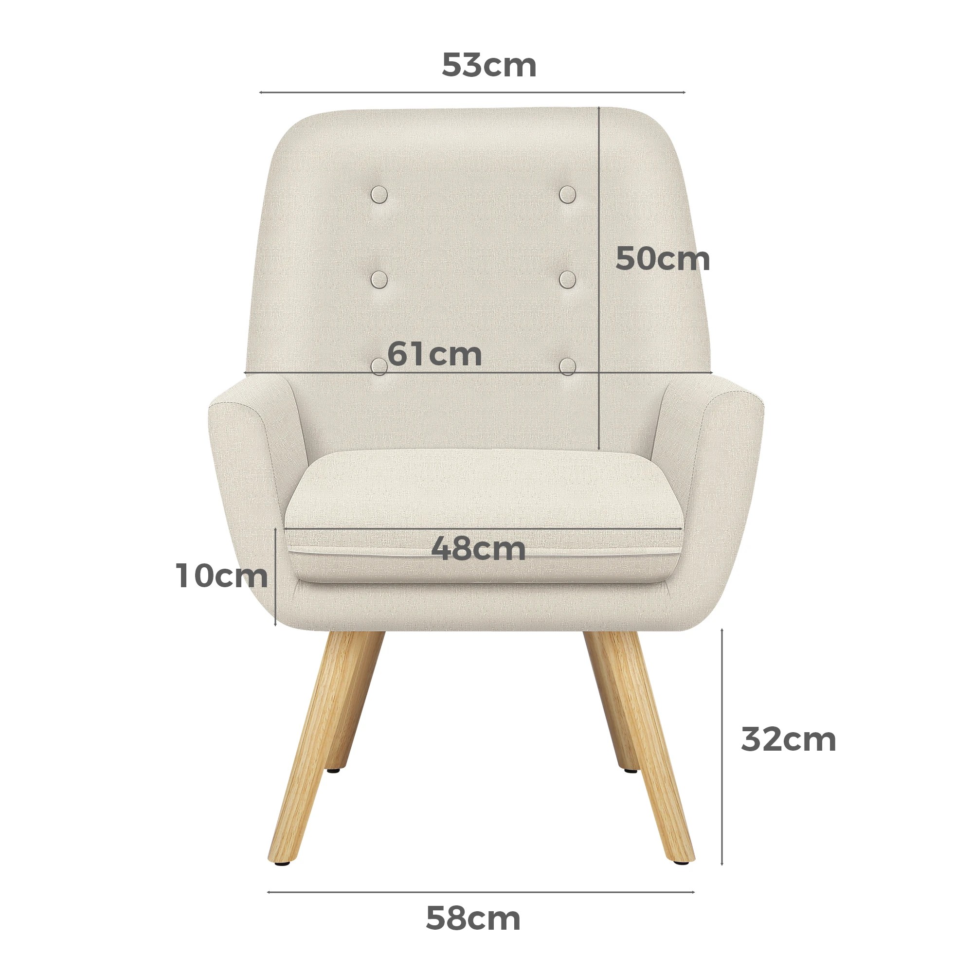 6 Alfordson Armchair Lounge Chair Tub Accent Chairs Fabric Couch Sofa - Beige, 6 of 9