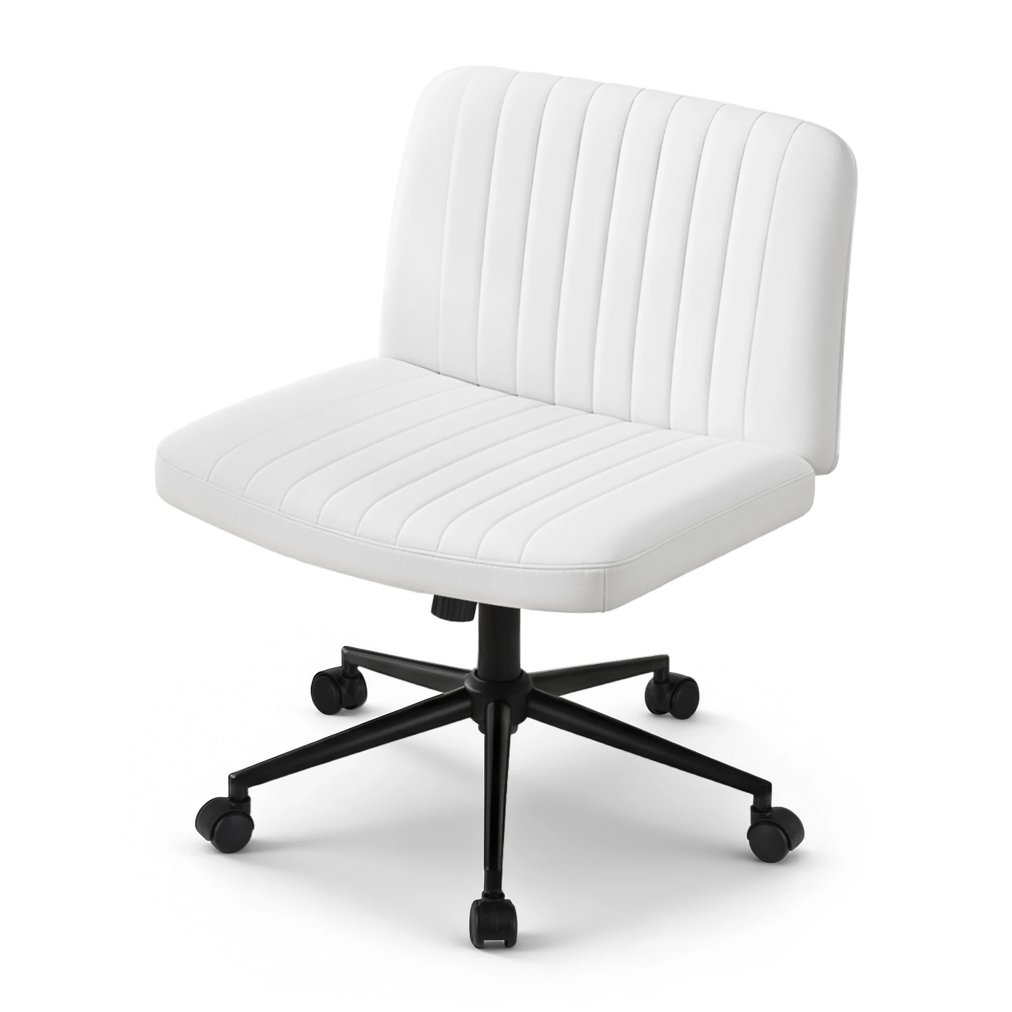 1 Artiss Criss Cross Chair with Wheels Wide Cross Legged Office Desk Vanity Chair - White, 1 of 7