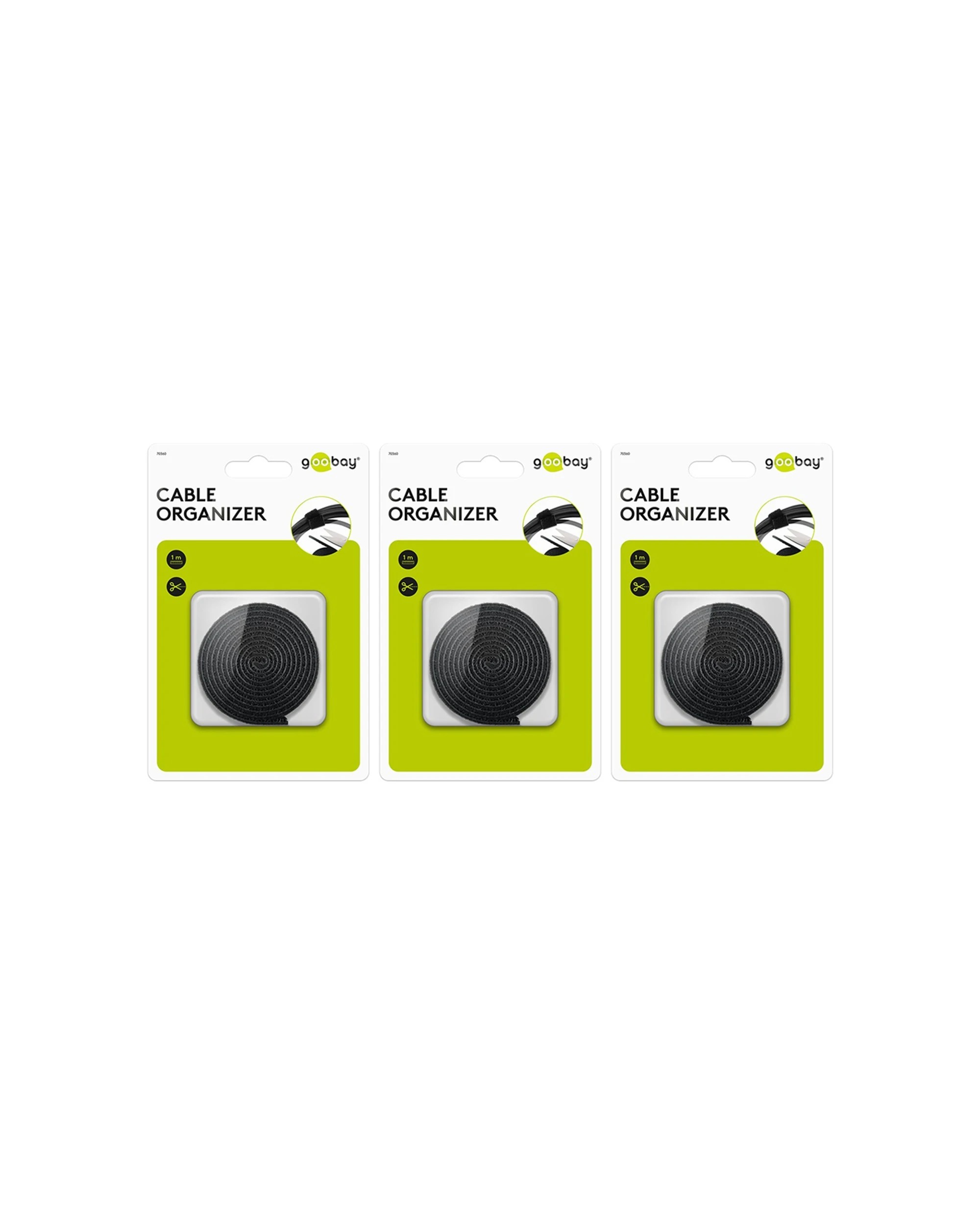 1 Goobay 3PK Cable Management Hook & Loop Organiser 1m - Black, 1 of 3