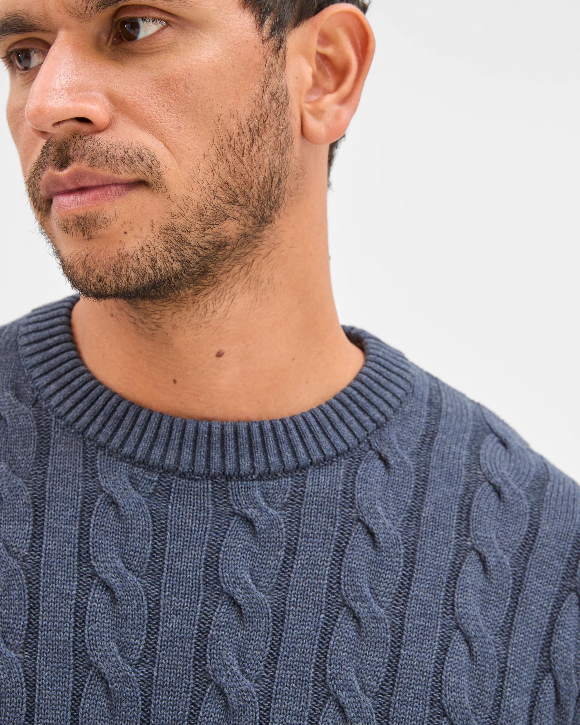 5 Target Man Australian Cotton Midweight Cable Knit Jumper NAVY MARLE, 5 of 6