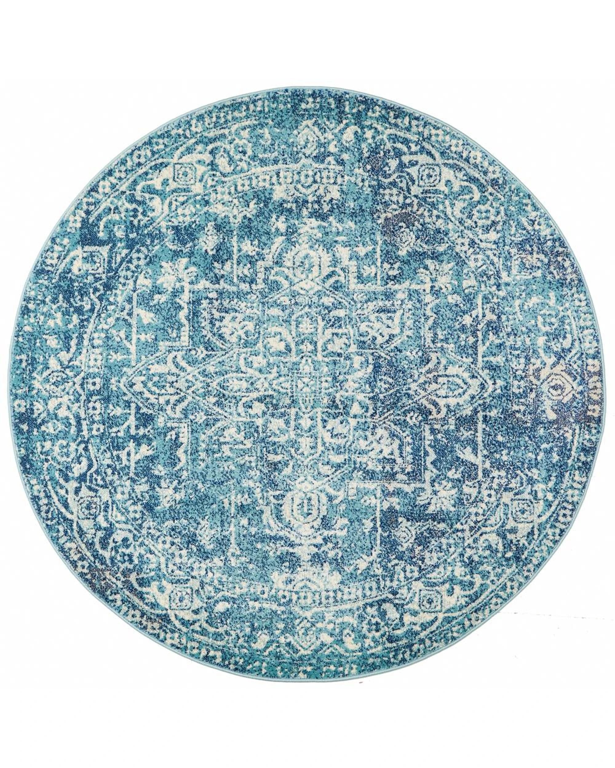 1 Rug Culture Evoke Muse Blue Round Transitional Rug, Power-loomed Polypropylene, 10mm Pile, Made in Turkey - Blue, 1 of 8