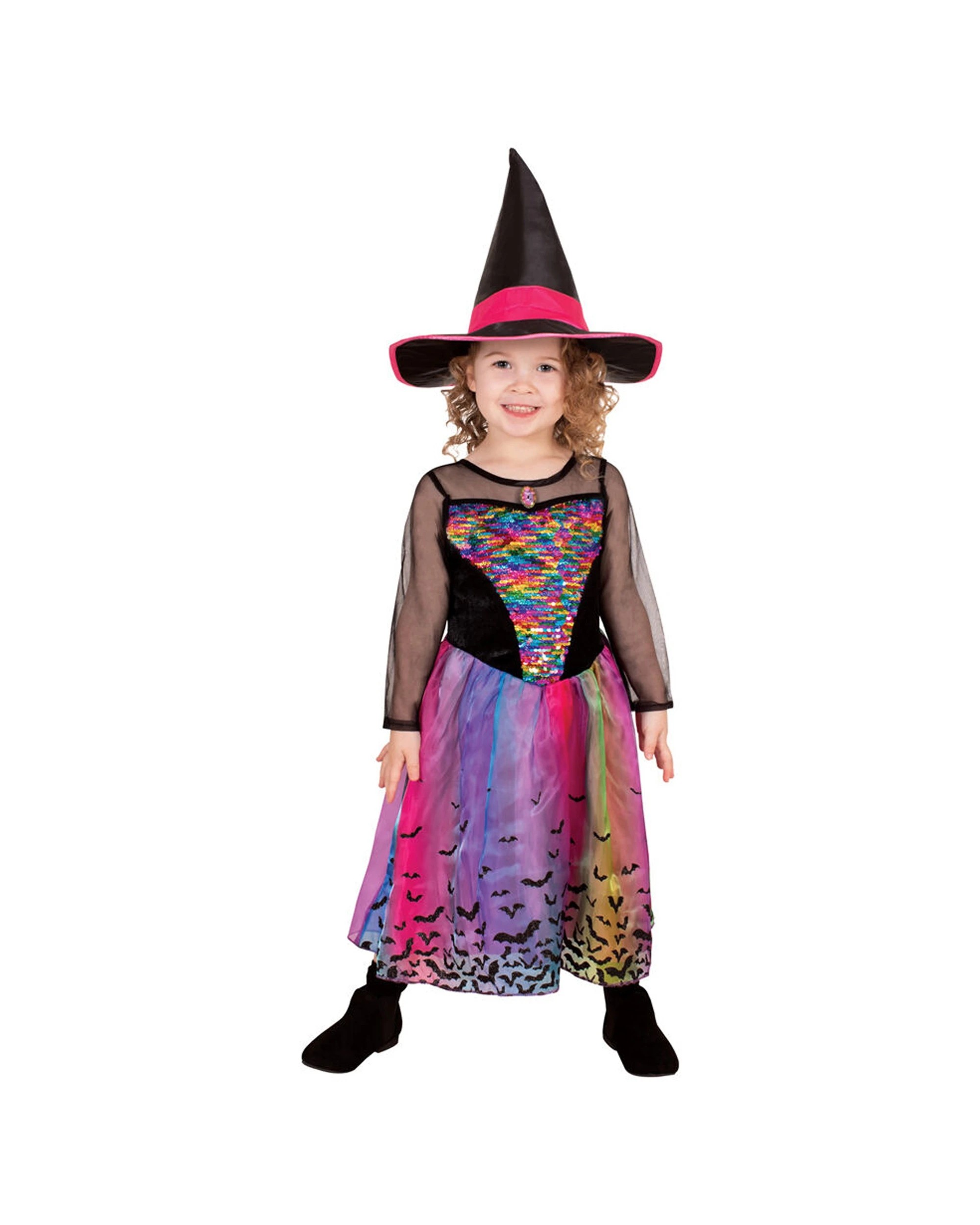 1 Rubies Rainbow Colour Magic Witch Deluxe Kids Dress Up Costume Size M - Multi, 1 of 4