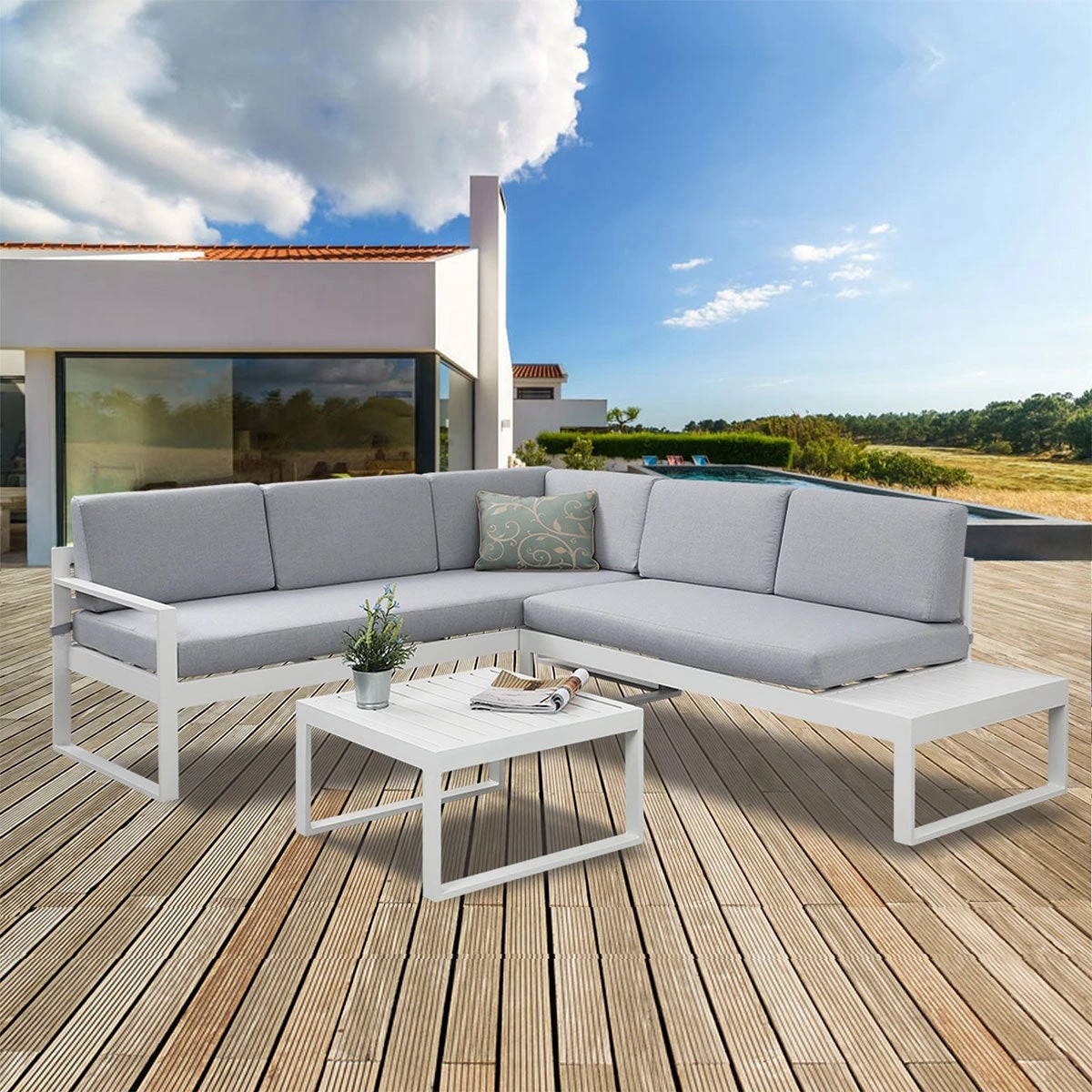 1 Moda Living Milano Aluminium Outdoor Sofa Lounge Set - White, 1 of 9