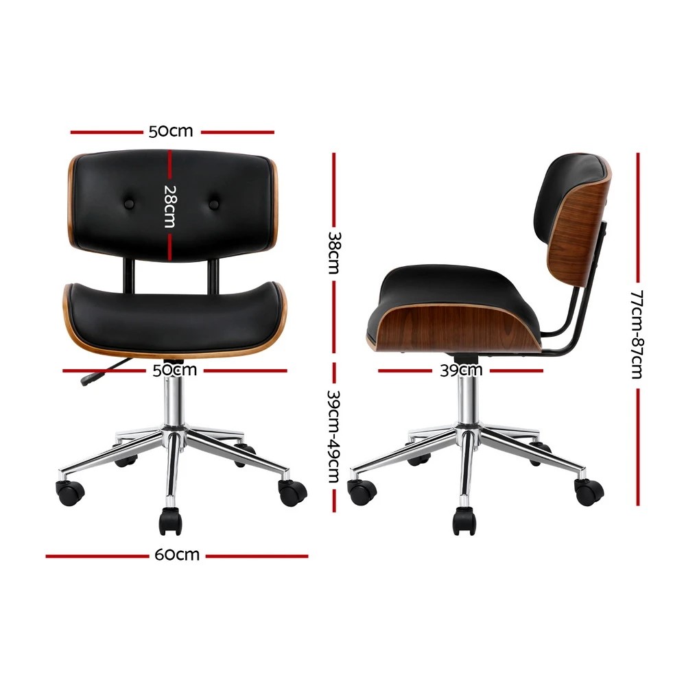 2 Artiss Wooden Office Chair PU Seat - Black, 2 of 7