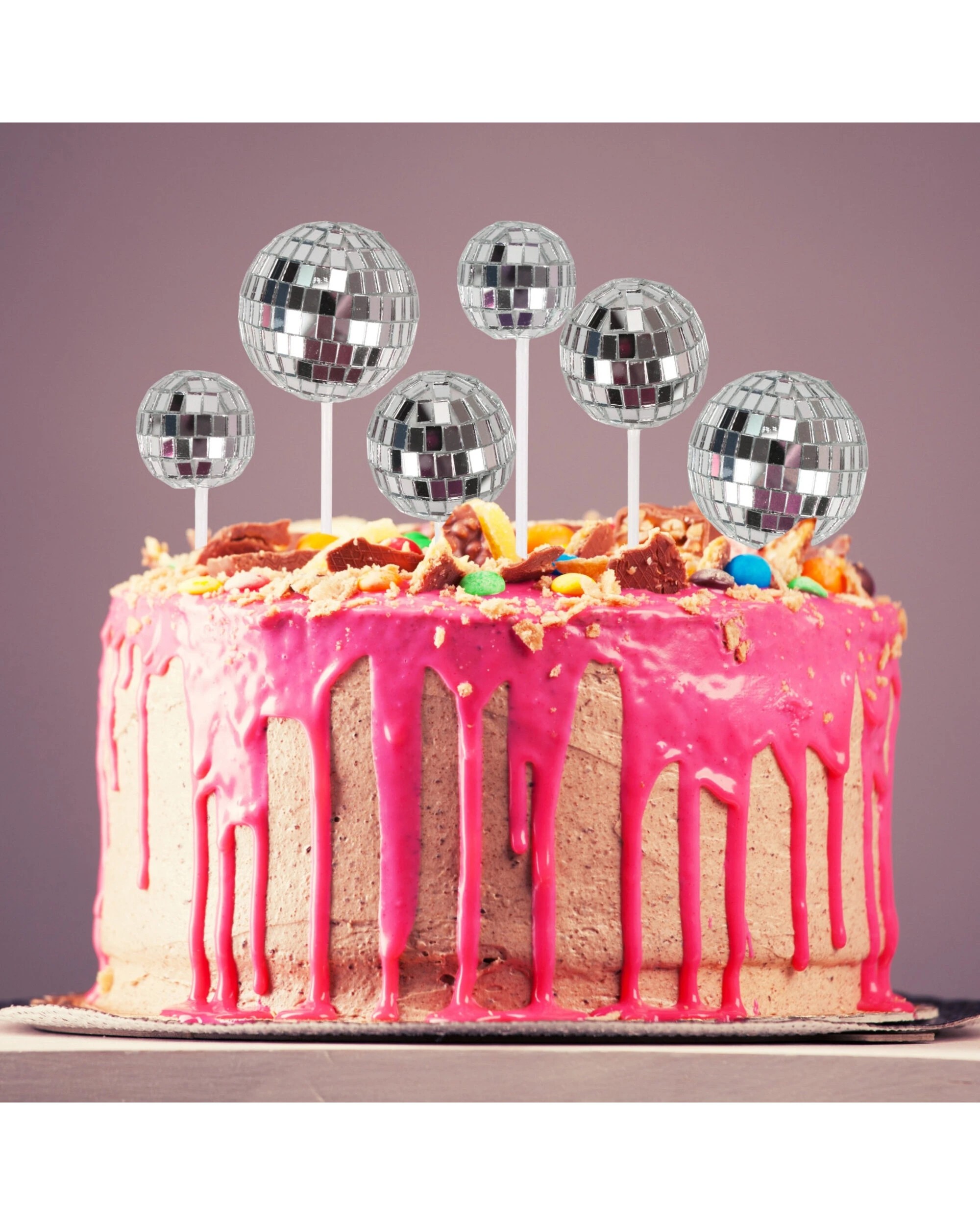 2 Artwrap Disco Mirror Ball Cake Toppers Pack of 6 - Silver, 2 of 5