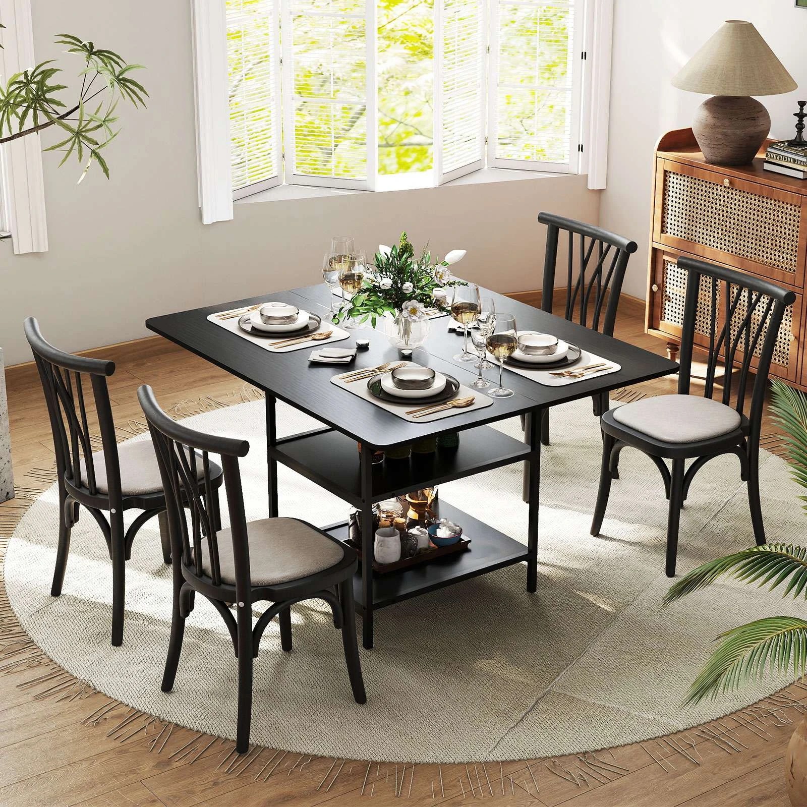 2 Costway Kitchen Dining Table 4-6 People Counter Table Storage Shelf Home Furniture Space Savor - Black, 2 of 3