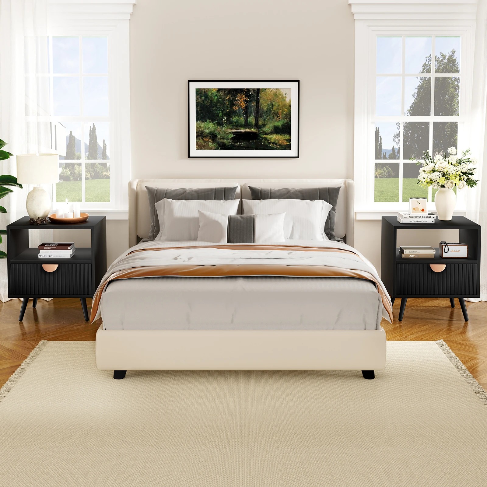 10 Alfordson 2x Bedside Table 1 Drawer Side Storage Shelf Nightstand - Black, 10 of 10