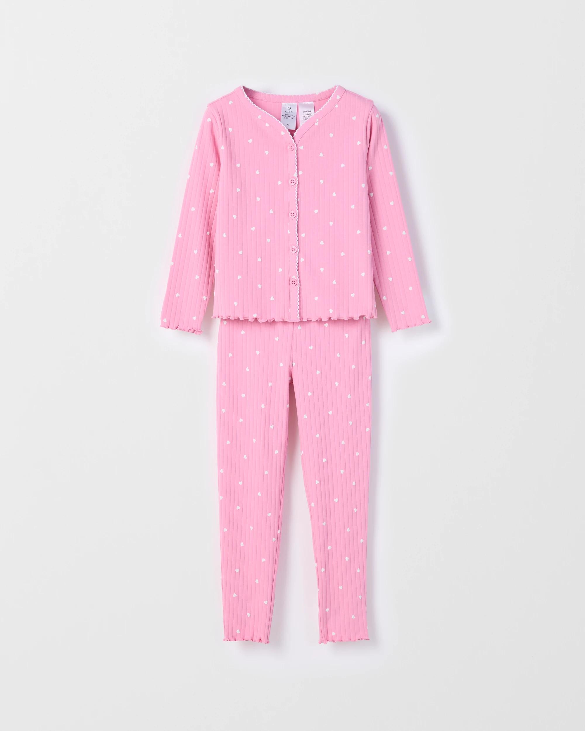 1 Target Kids Australian Cotton Younger Girls Cardigan Pyjama Set HEART, 1 of 4