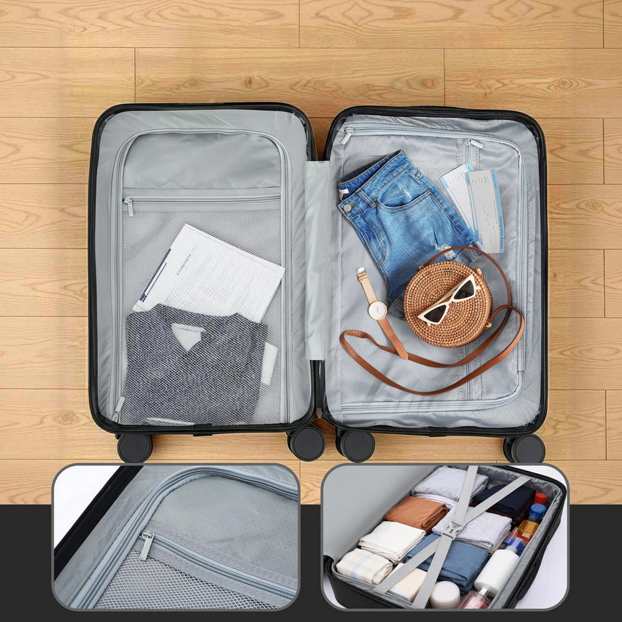 7 Wanderlite 20" Luggage Suitcase Front Pocket Travel Carry On TSA - Black, 7 of 8