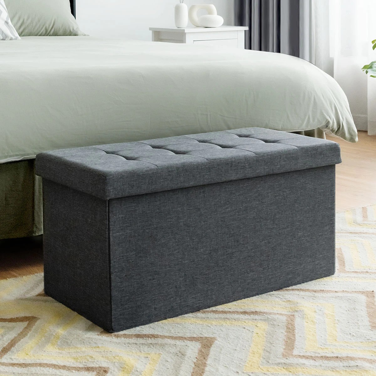 2 Costway Fabric Foldable Storage Ottoman Bench Footrest Stool Collapsible Box - Grey, 2 of 3