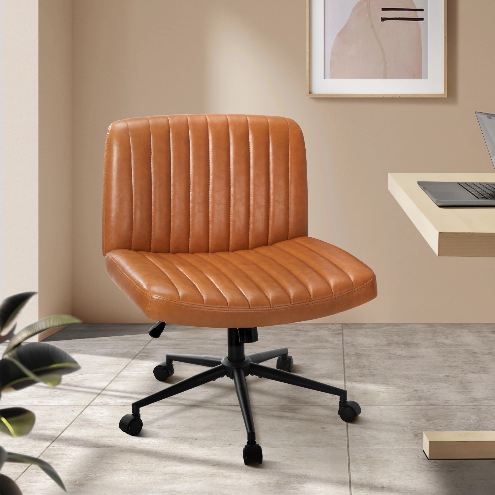 2 Oikiture Armless Office Desk Chair Faux Leather
 - Brown, 2 of 10