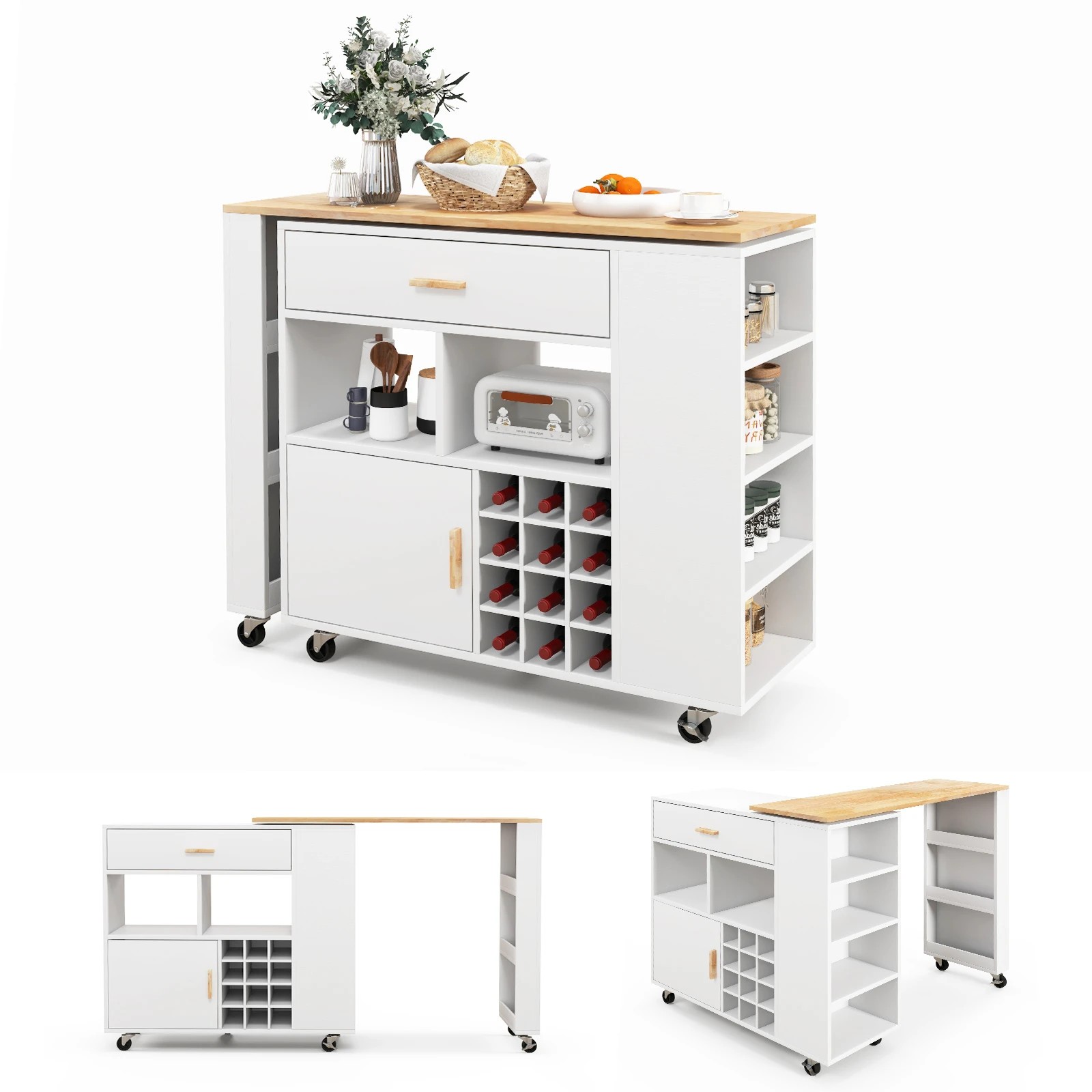 1 Costway L-Shape Kitchen Island Trolley Bar Buffet Sideboard - White, 1 of 1