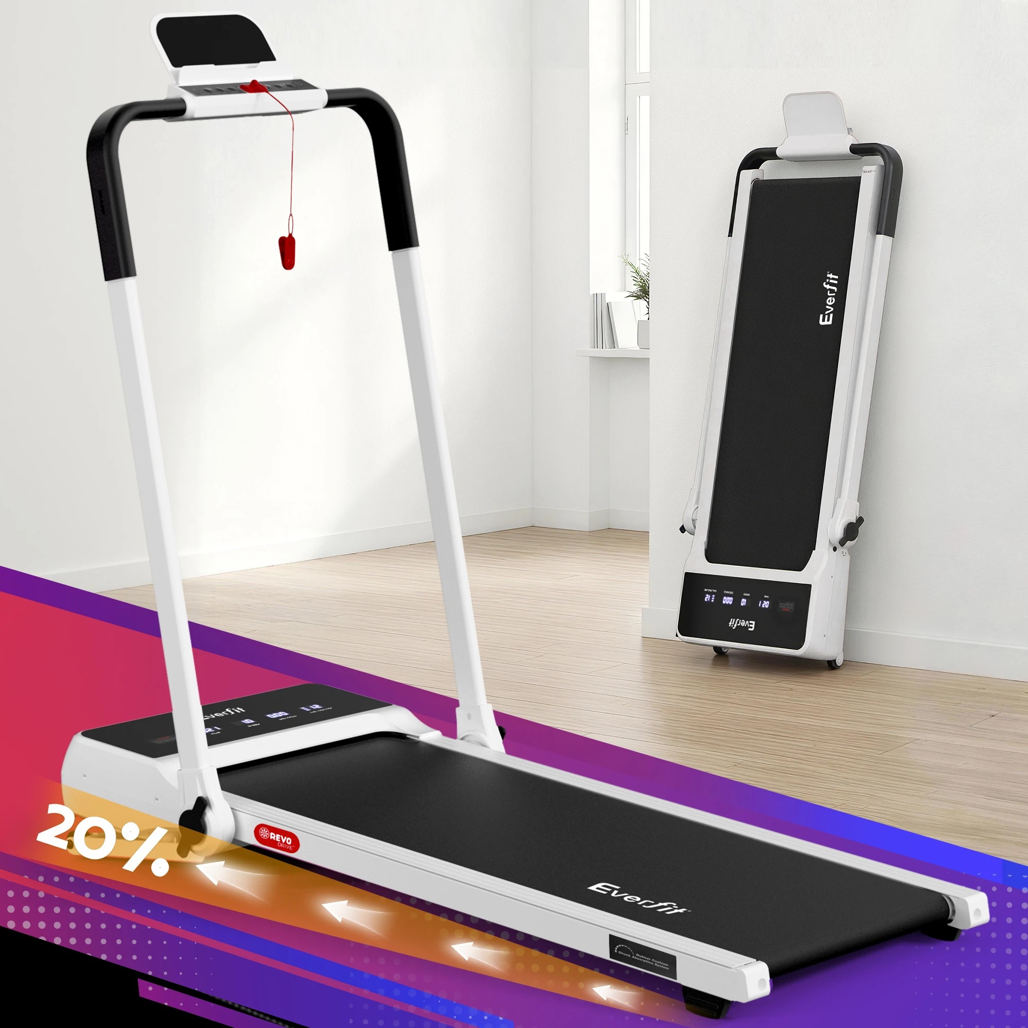 2 Everfit 3 in 1 Walking Pad Treadmill 20% Auto Incline Under Desk Foldable for Home With 40cm Belt - White, 2 of 10