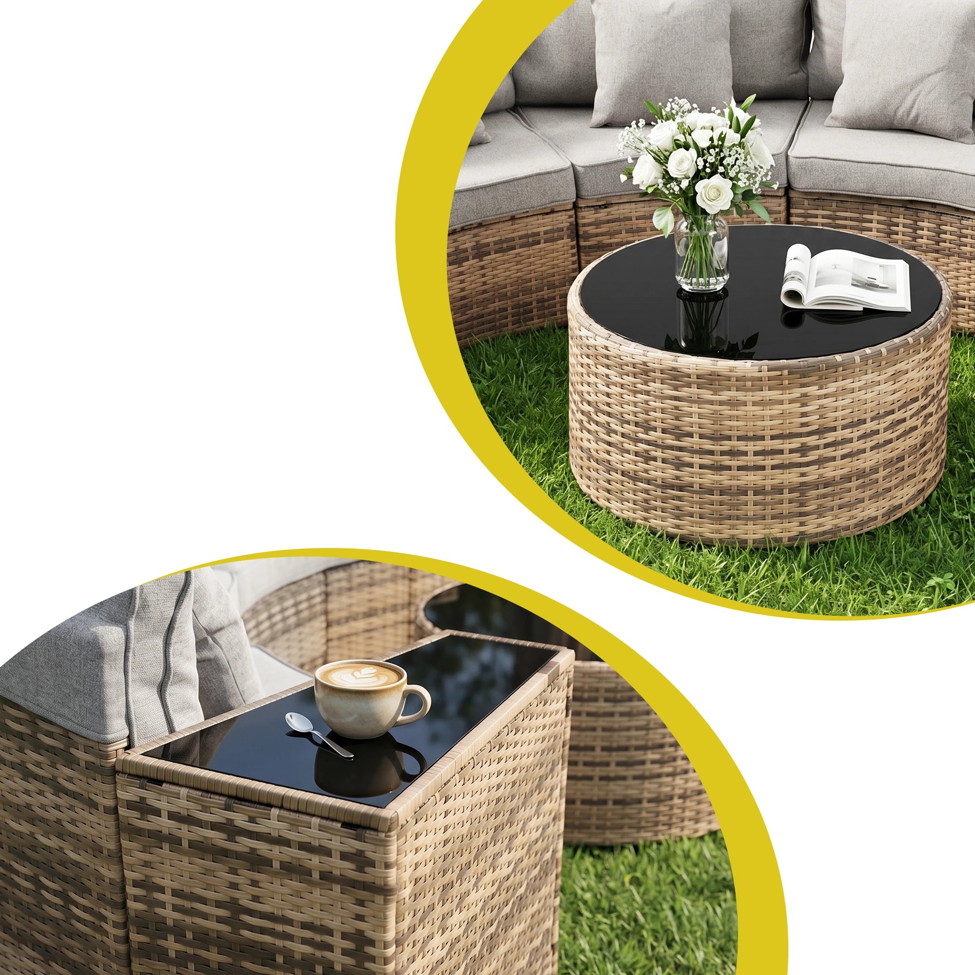 7 Gardeon 4 Seater Outdoor Sofa Set with Cushions 7PCS Table Chair Rattan Patio Furniture Coffee Table Side Tables - Brown, 7 of 7