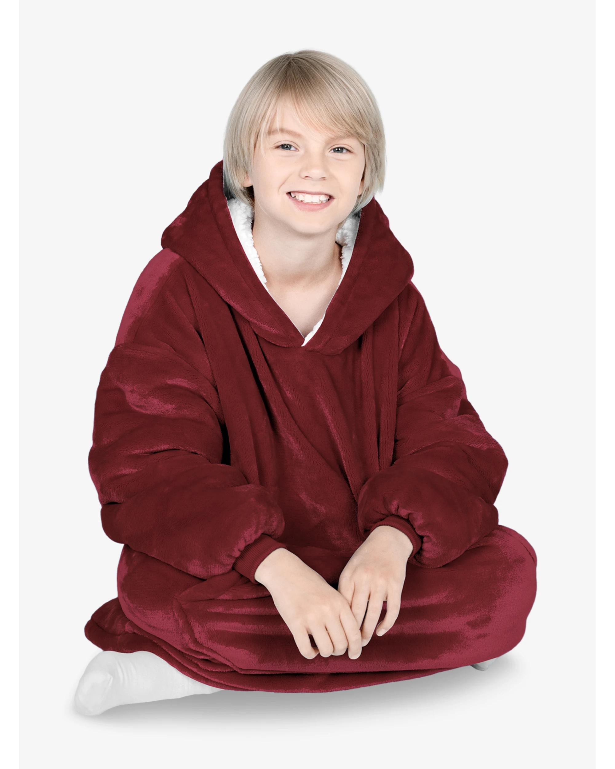 4 Advwin Wearable Blanket Oversized Comfort Hoodie Kids Light Grey WINE, 4 of 5