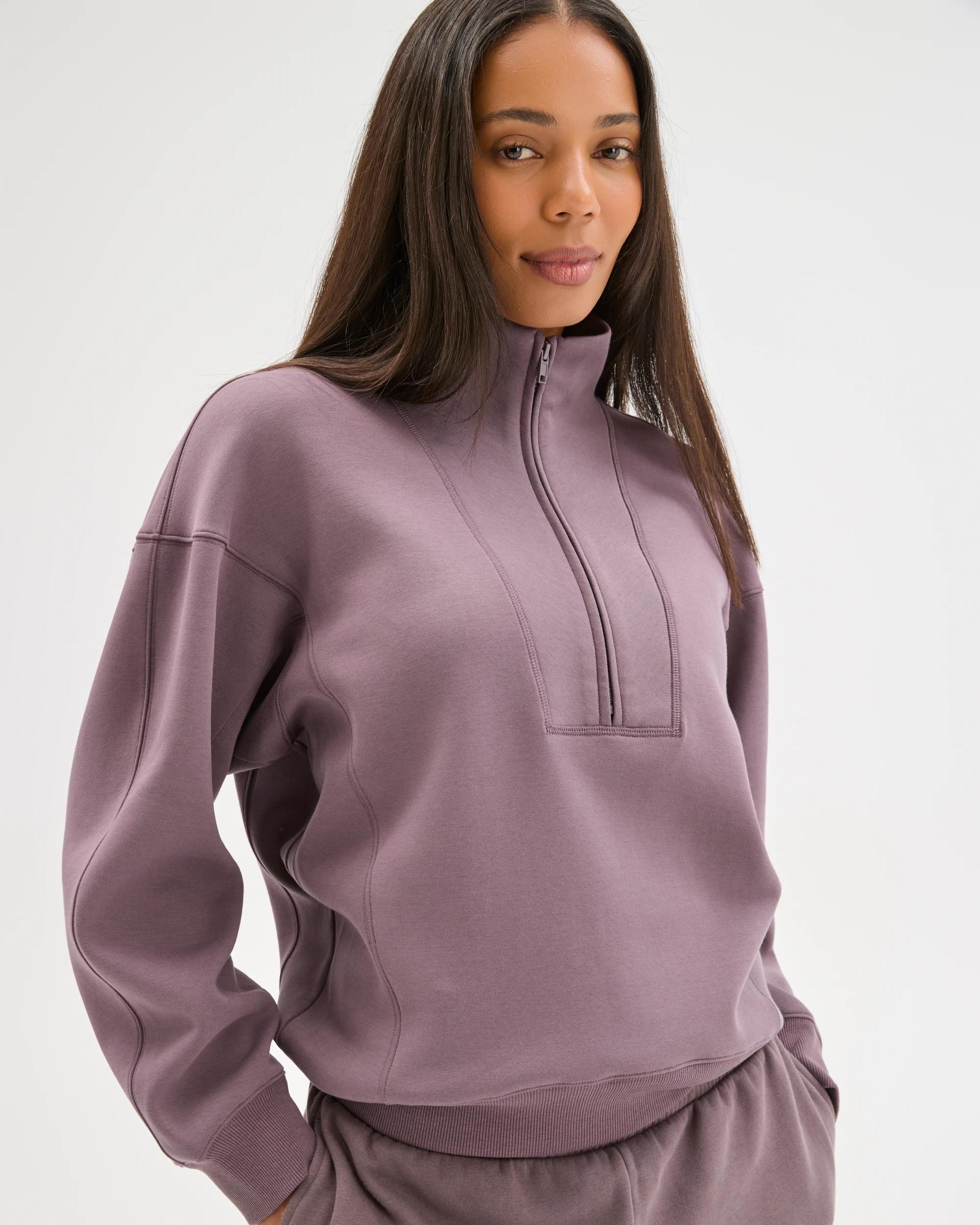 4 Target Active Australian Cotton Blend Cocoon 1/4 Zip Fleece Jumper PLUM, 4 of 6