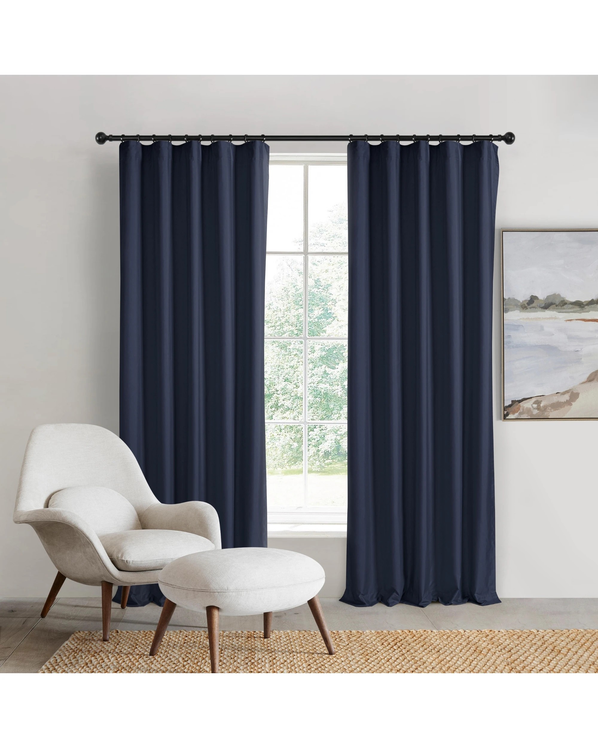 1 Sherwood Home Orlando Blockout Multi Header Curtain Pair 140x223cm - Navy, 1 of 8