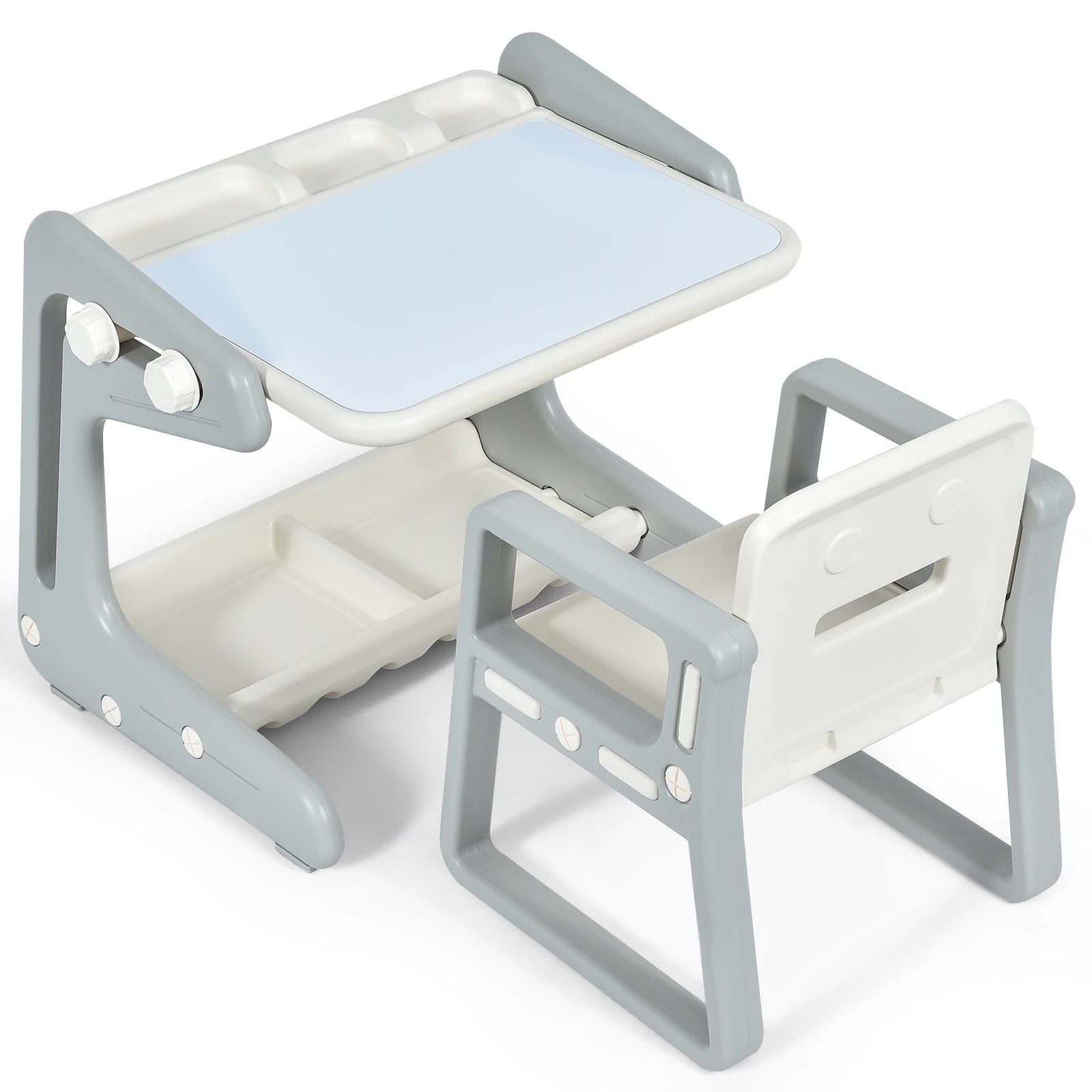 1 Costway 2 In 1 Art Easel Blackboard Whiteboard Stand Drawing Painting Board - Grey, 1 of 3