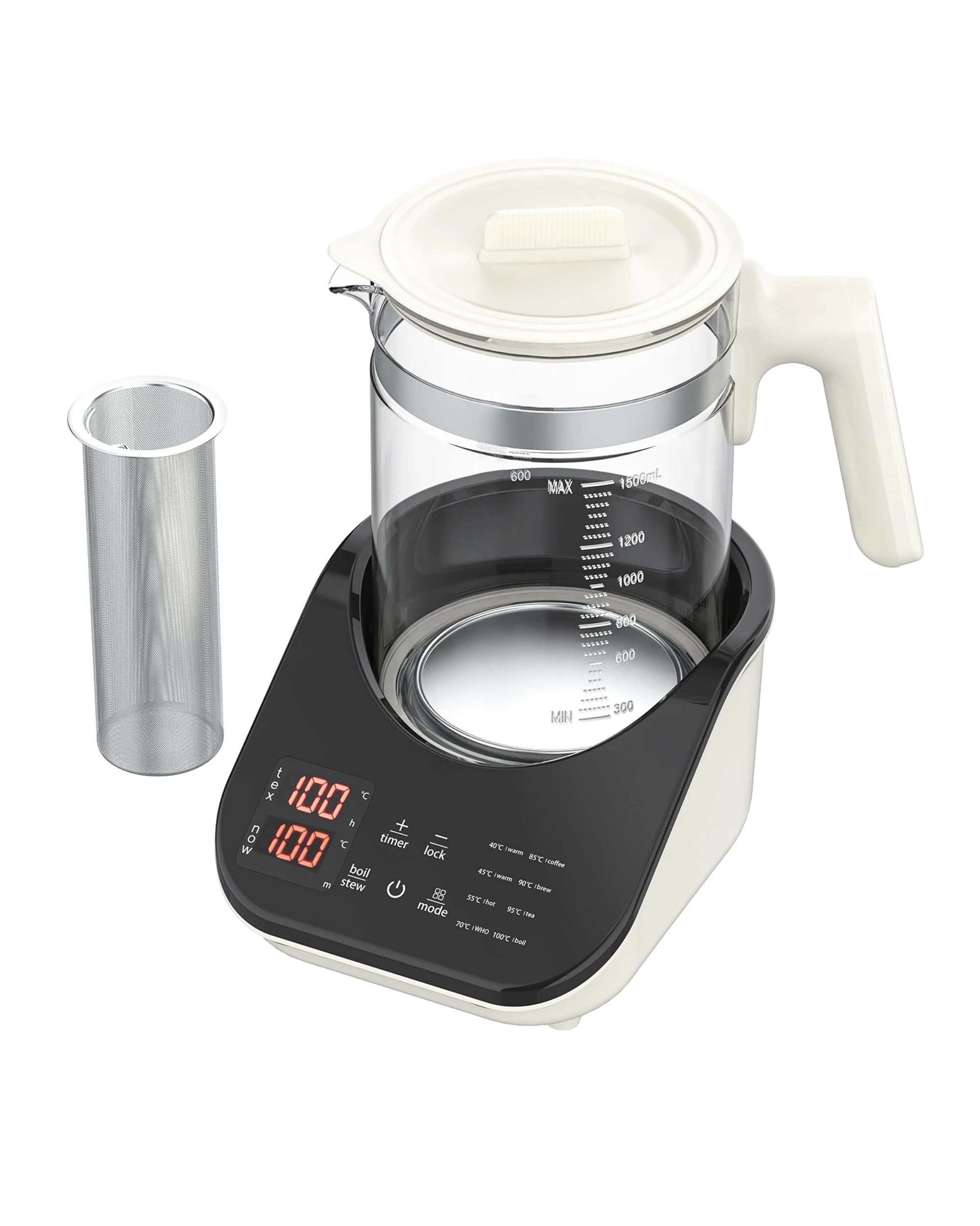1 Advwin Electric Kettle 1.5L Temperature Control Glass Kettle with Removable Infuser - Black, 1 of 5