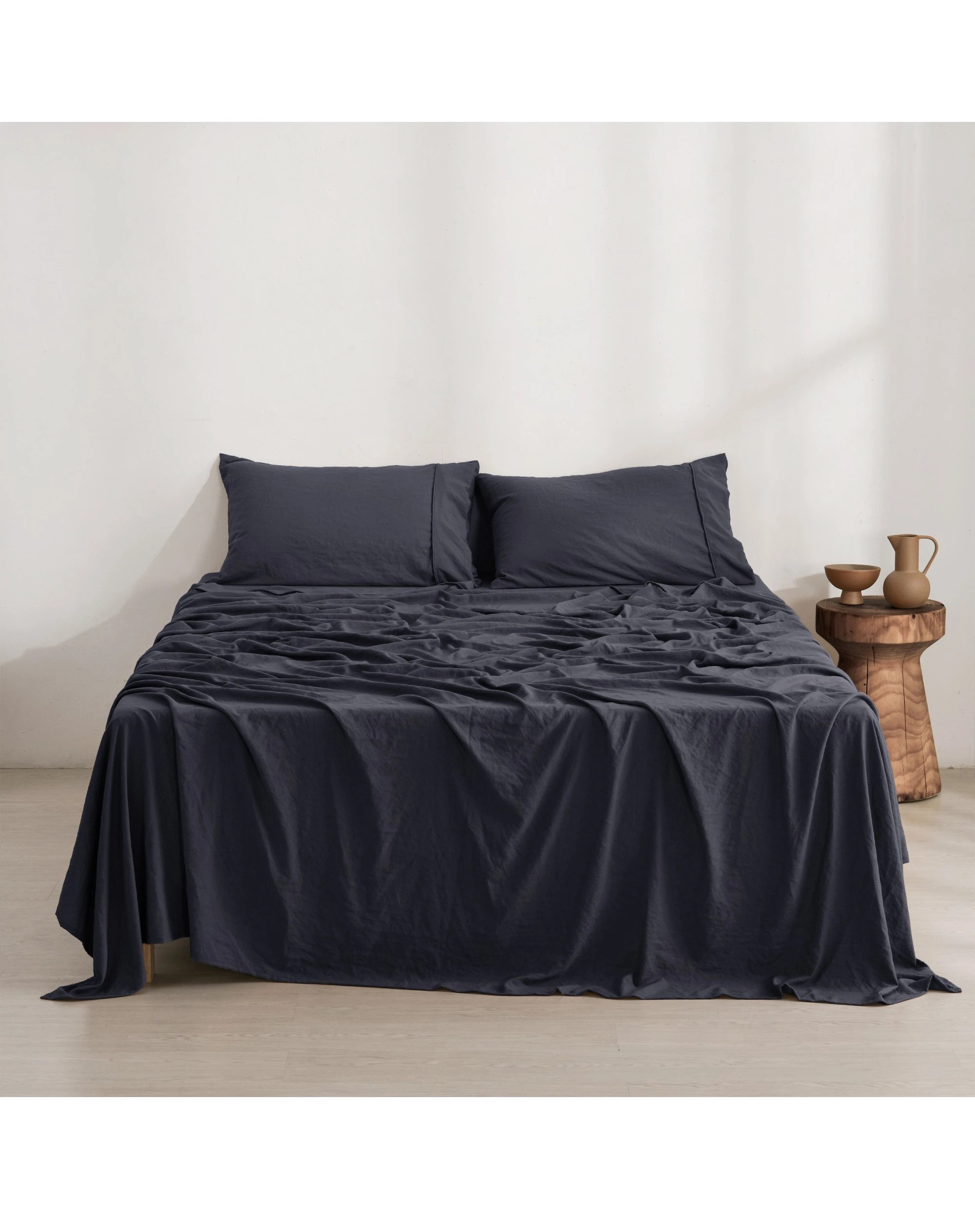 1 Dreamaker Superfine Washed Microfibre Sheet Set - Double Bed - Navy, 1 of 6