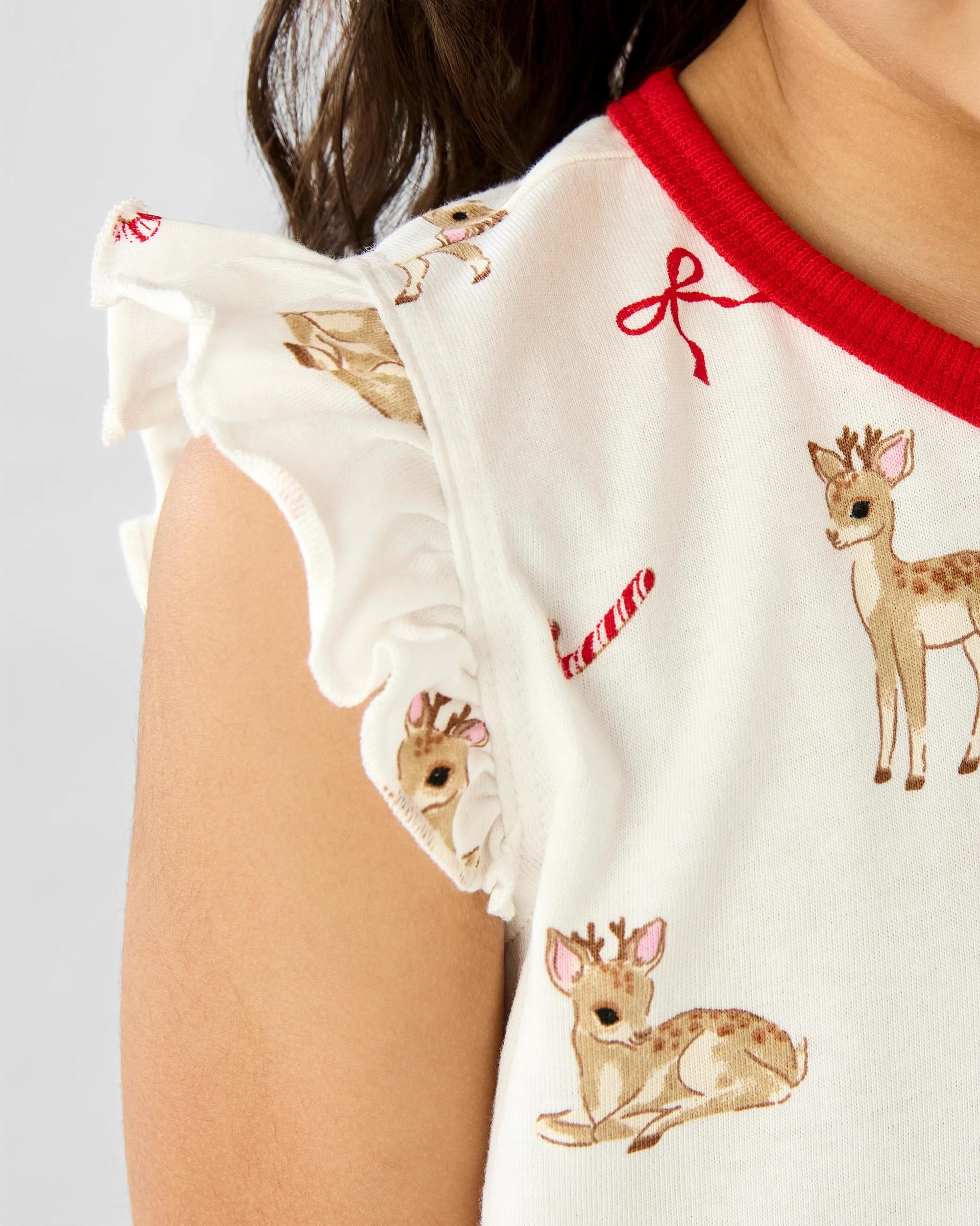 4 Christmas Knit Frill Pyjama Set Wht Deer, 4 of 8