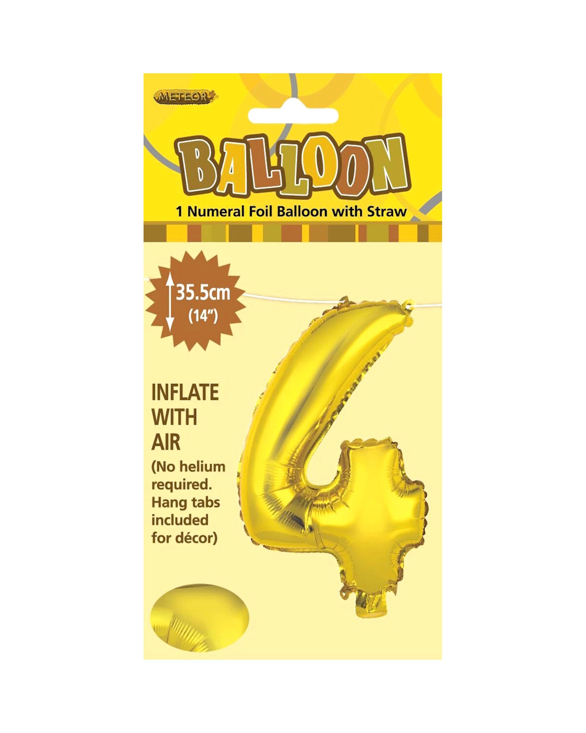 2 Meteor Number 4 Foil Air Fill Balloon 35.5cm - Gold, 2 of 2