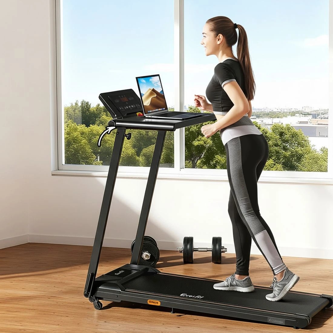 5 Everfit Treadmill Electric Walking Pad Foldable Incline for Home Office Gym - Black, 5 of 7