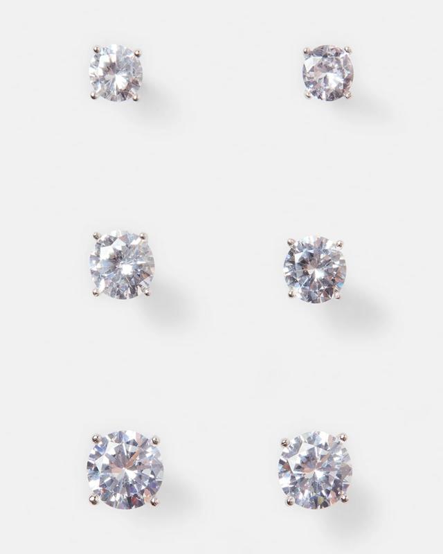 3 Pack Sterling Silver Diamante Stud Earr