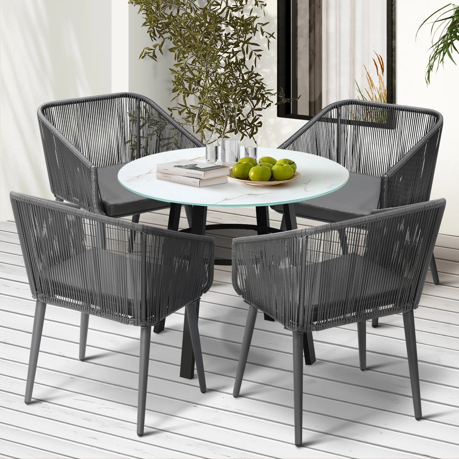 3 Livsip 5pcs Outdoor Dining Setting Marble-style Table Patio Furniture Bistro Set - Multi, 3 of 9