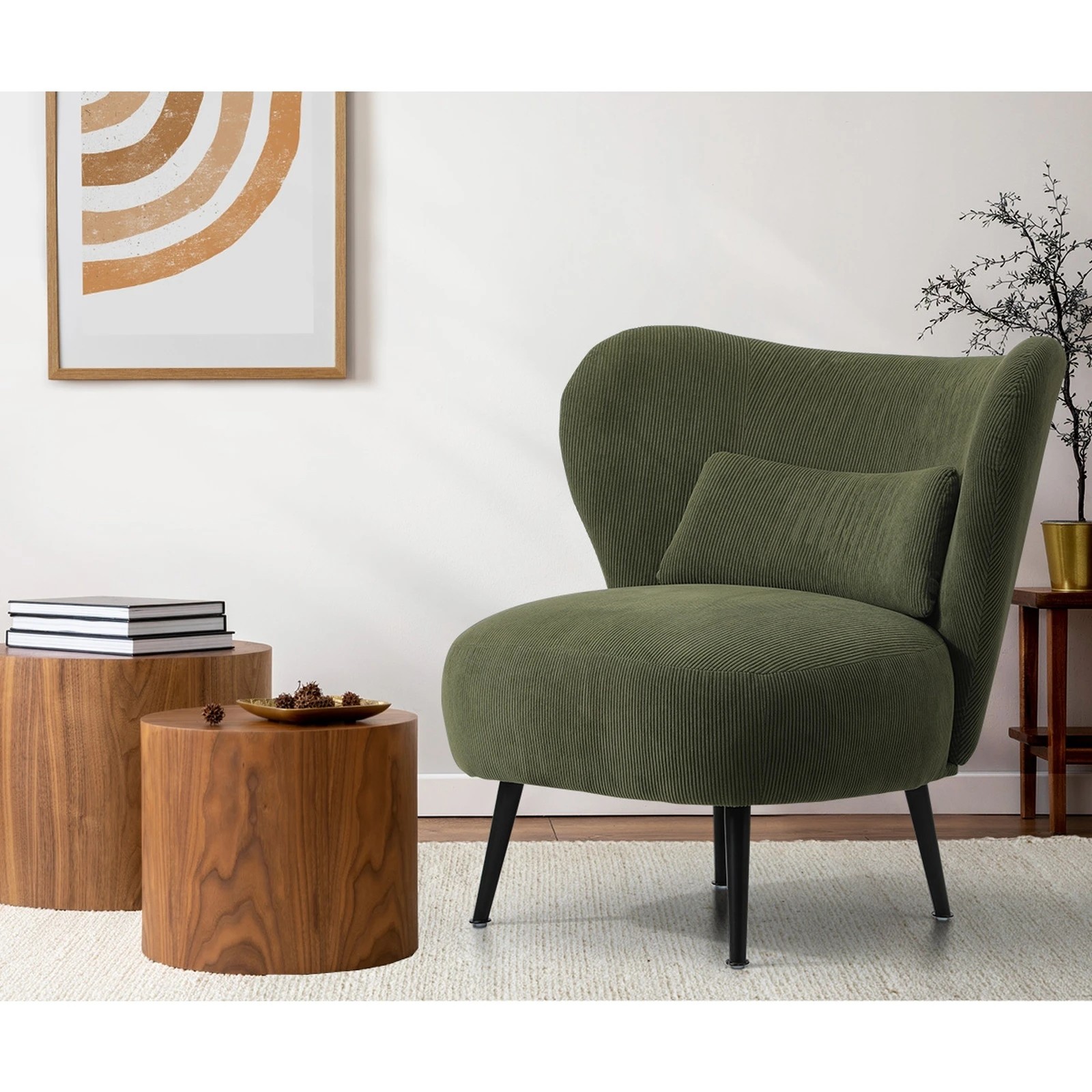 2 Oikiture Armchair Lounge Chair With Lumbar Pillow Wingback Velvet
 - Green, 2 of 10