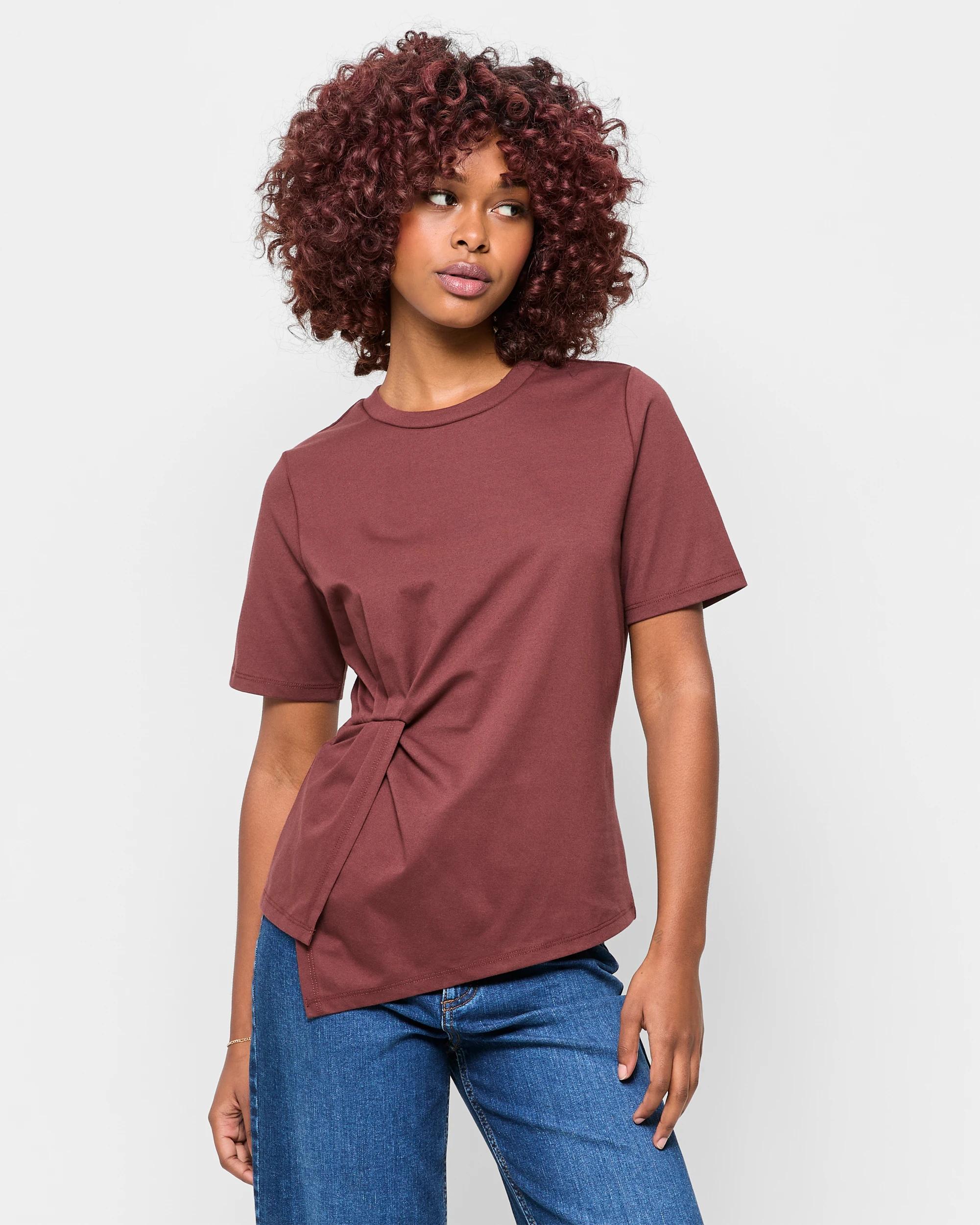 1 Target Petites Australian Cotton Blend Asymmetrical Drape T-shirt REDWOOD, 1 of 5