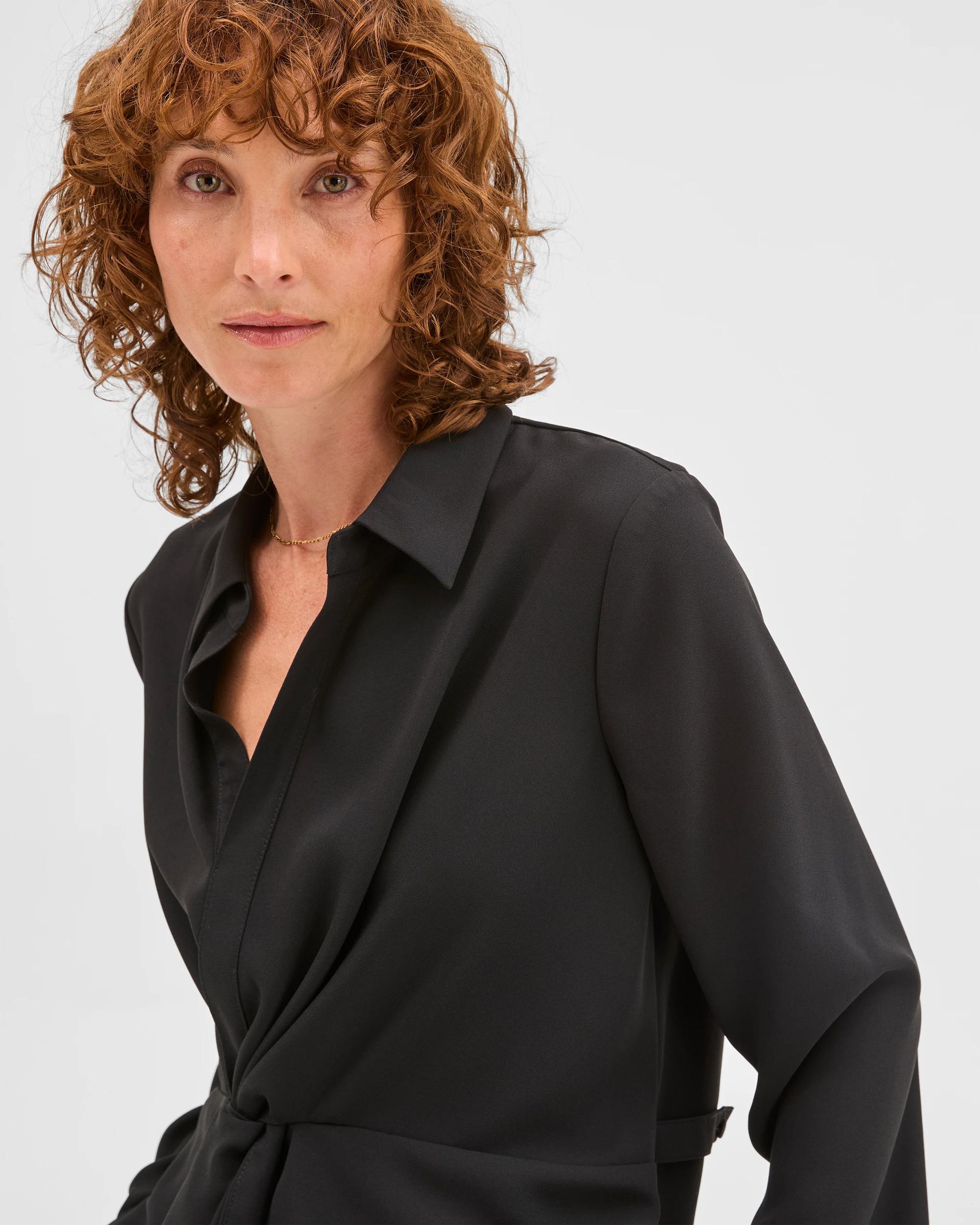 3 Preview Gathered Front Shirt BLACK, 3 of 6